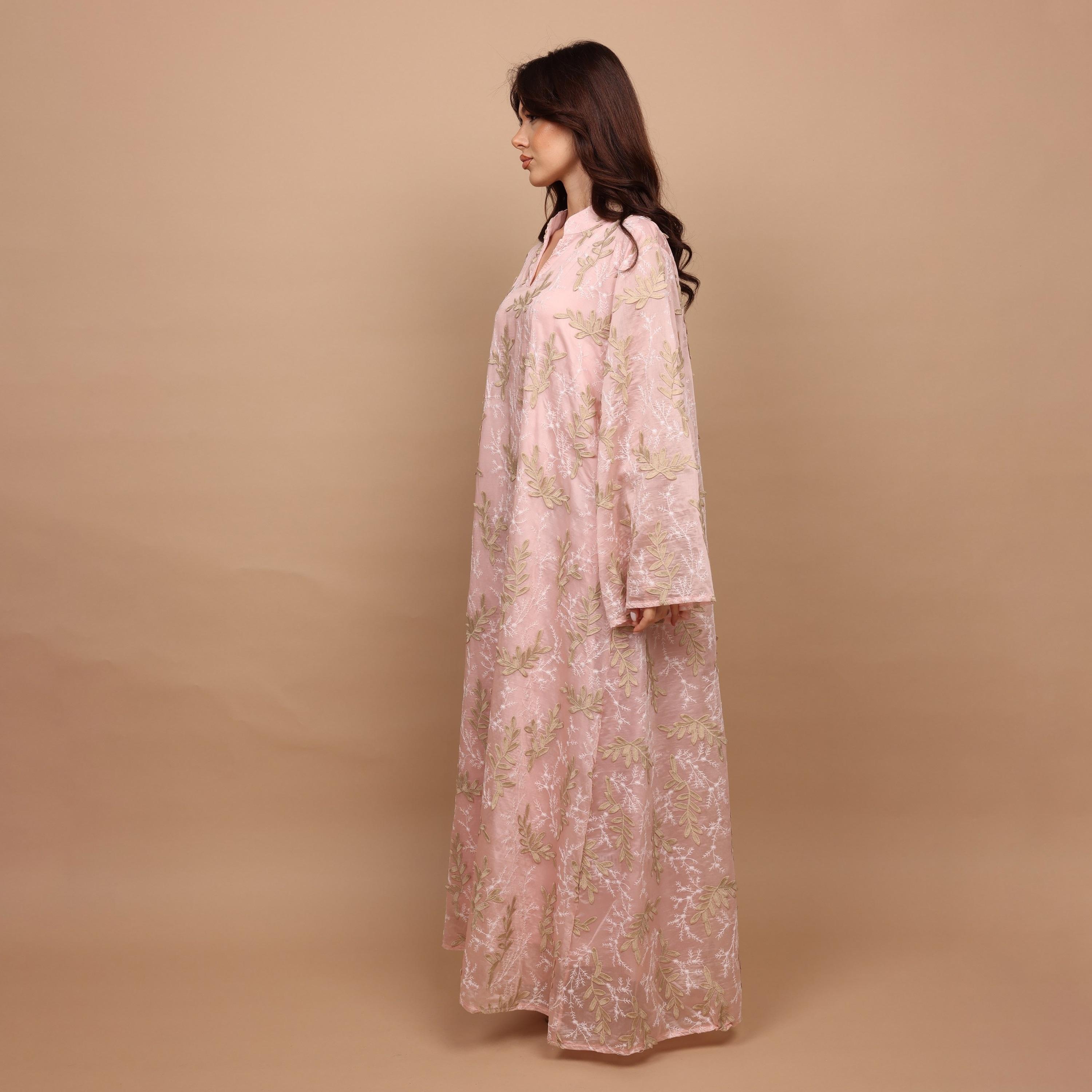 IKKXA Split V-Neck Wide Sleeves Botanical Embroidered Women's Jalabiya-women-arabicclothing-jalabiyas-image-19