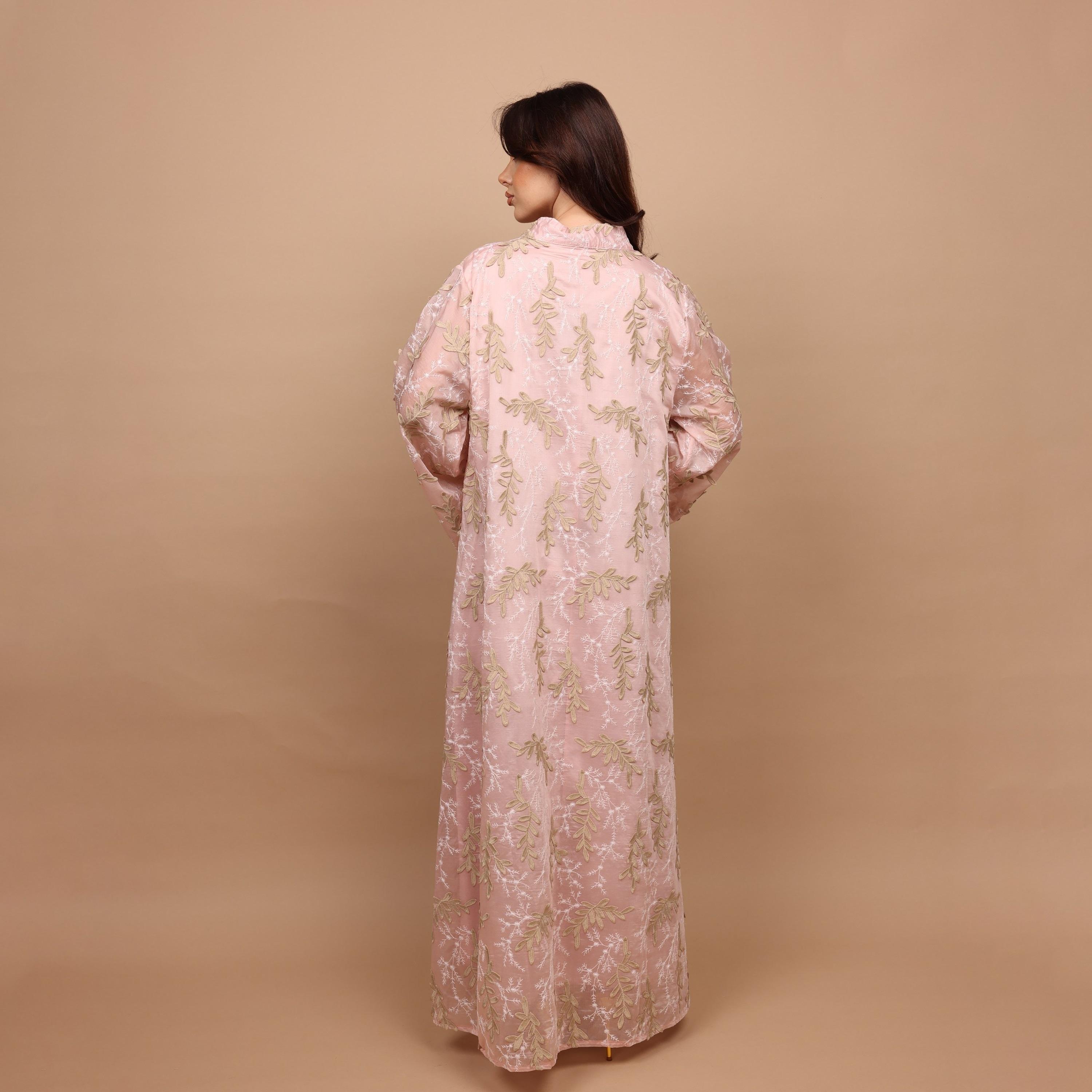 IKKXA Split V-Neck Wide Sleeves Botanical Embroidered Women's Jalabiya-women-arabicclothing-jalabiyas-image-4
