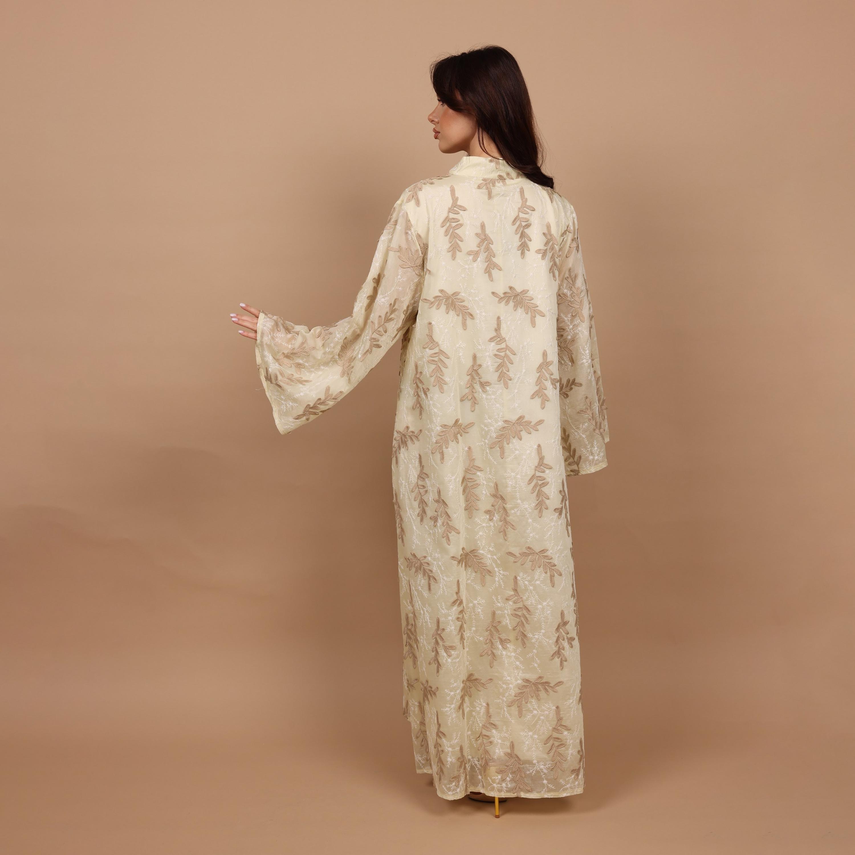 IKKXA Split V-Neck Wide Sleeves Botanical Embroidered Women's Jalabiya-women-arabicclothing-jalabiyas-image-16