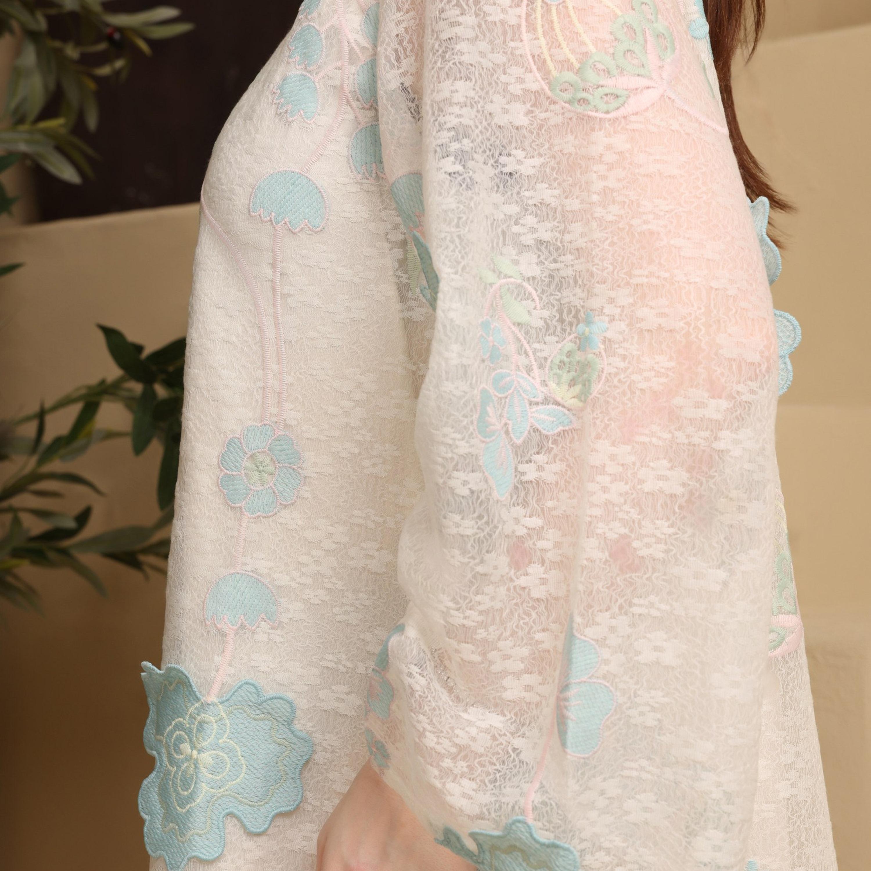 IKKXA Flared Sleeves Floral Embroidered and Lace Women's Jalabiya-women-arabicclothing-jalabiyas-image-2