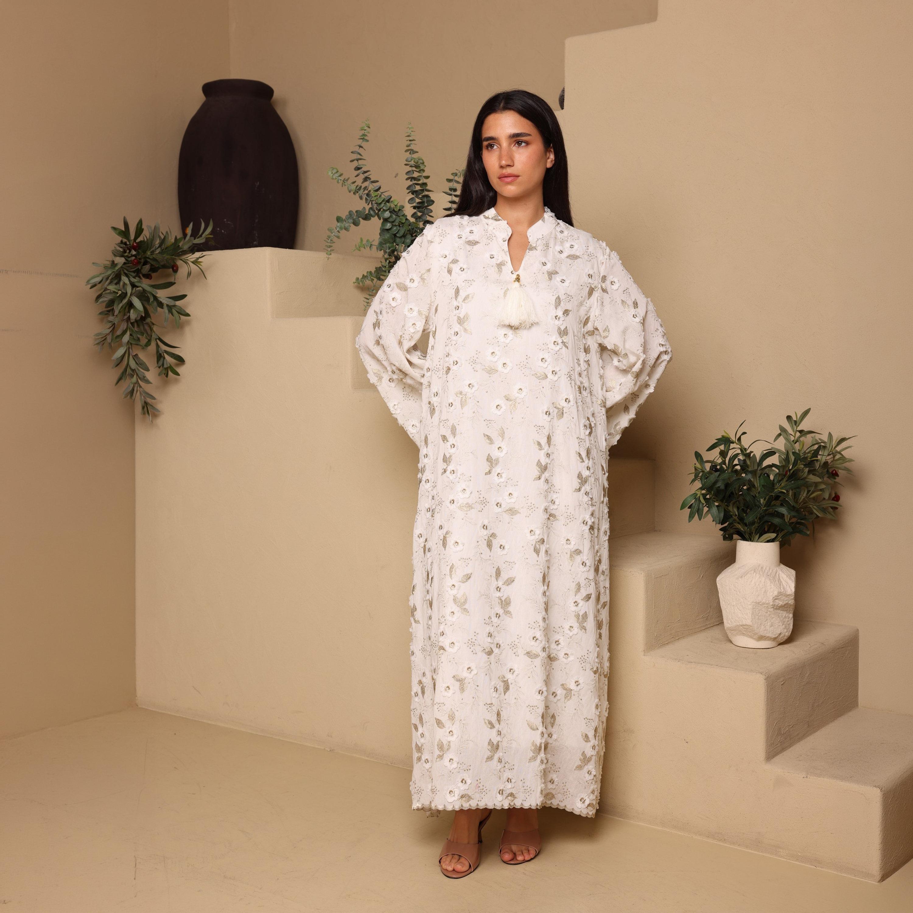 IKKXA Wide Sleeves Embroidered and Applique Women's Jalabiya-women-arabicclothing-jalabiyas-image-1
