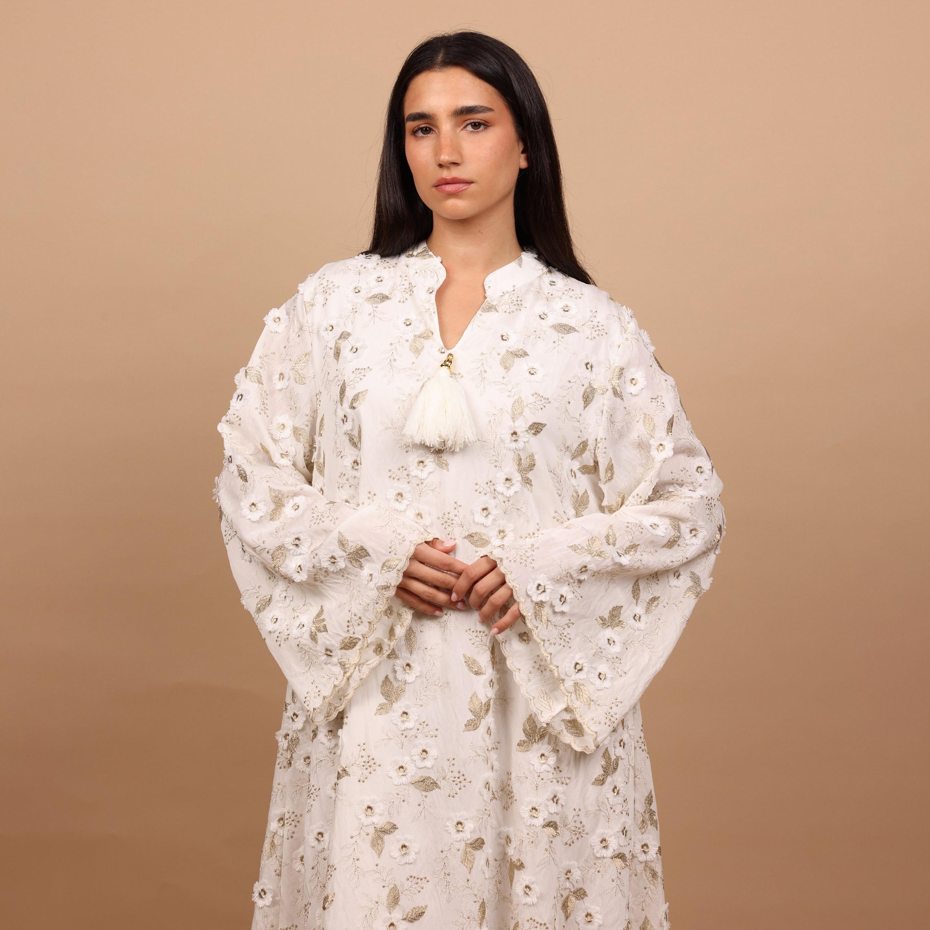 IKKXA Wide Sleeves Embroidered and Applique Women's Jalabiya-women-arabicclothing-jalabiyas-image-2