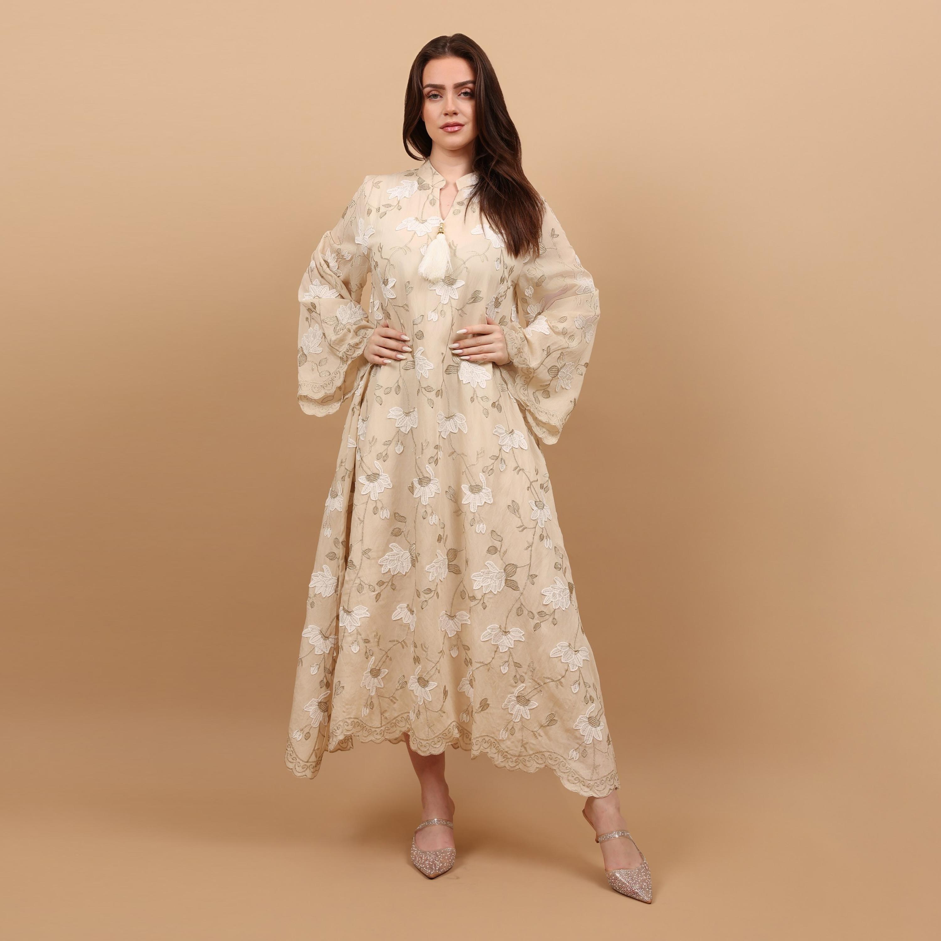 IKKXA Wide Sleeves Embroidered & Tassels Women's Evening Jalabiya-women-arabicclothing-jalabiyas-image-1