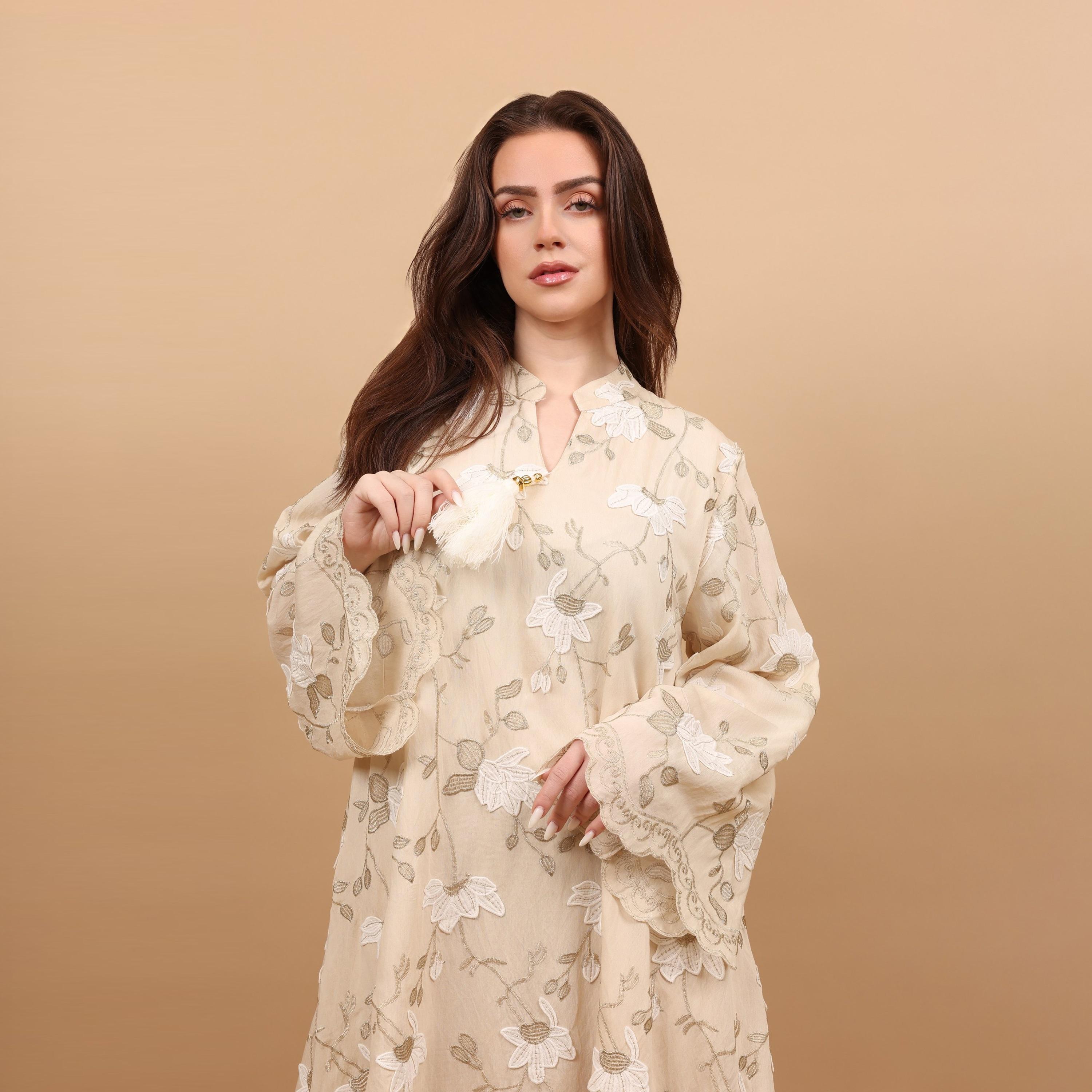 IKKXA Wide Sleeves Embroidered & Tassels Women's Evening Jalabiya-women-arabicclothing-jalabiyas-image-2