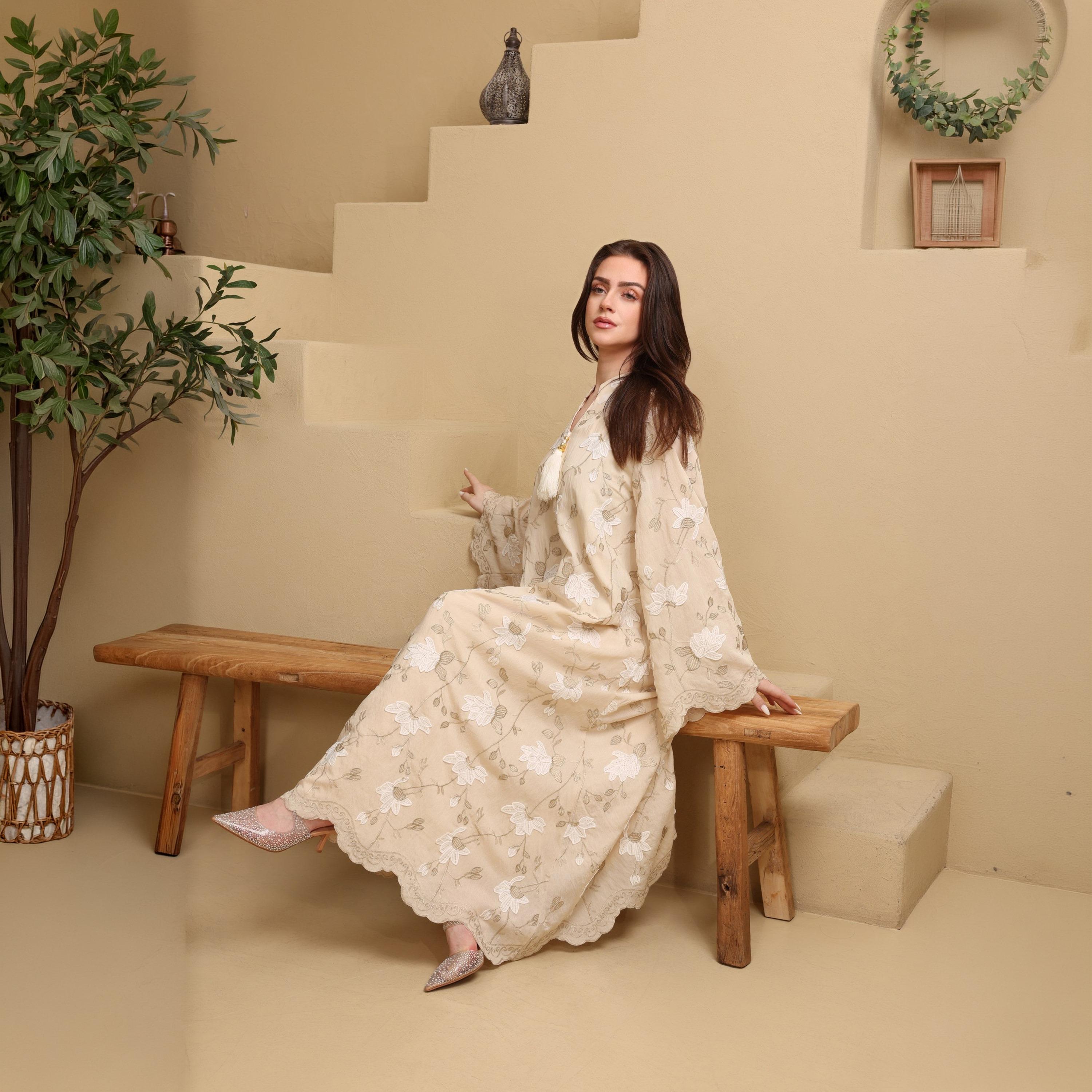 IKKXA Wide Sleeves Embroidered & Tassels Women's Evening Jalabiya-women-arabicclothing-jalabiyas-image-3