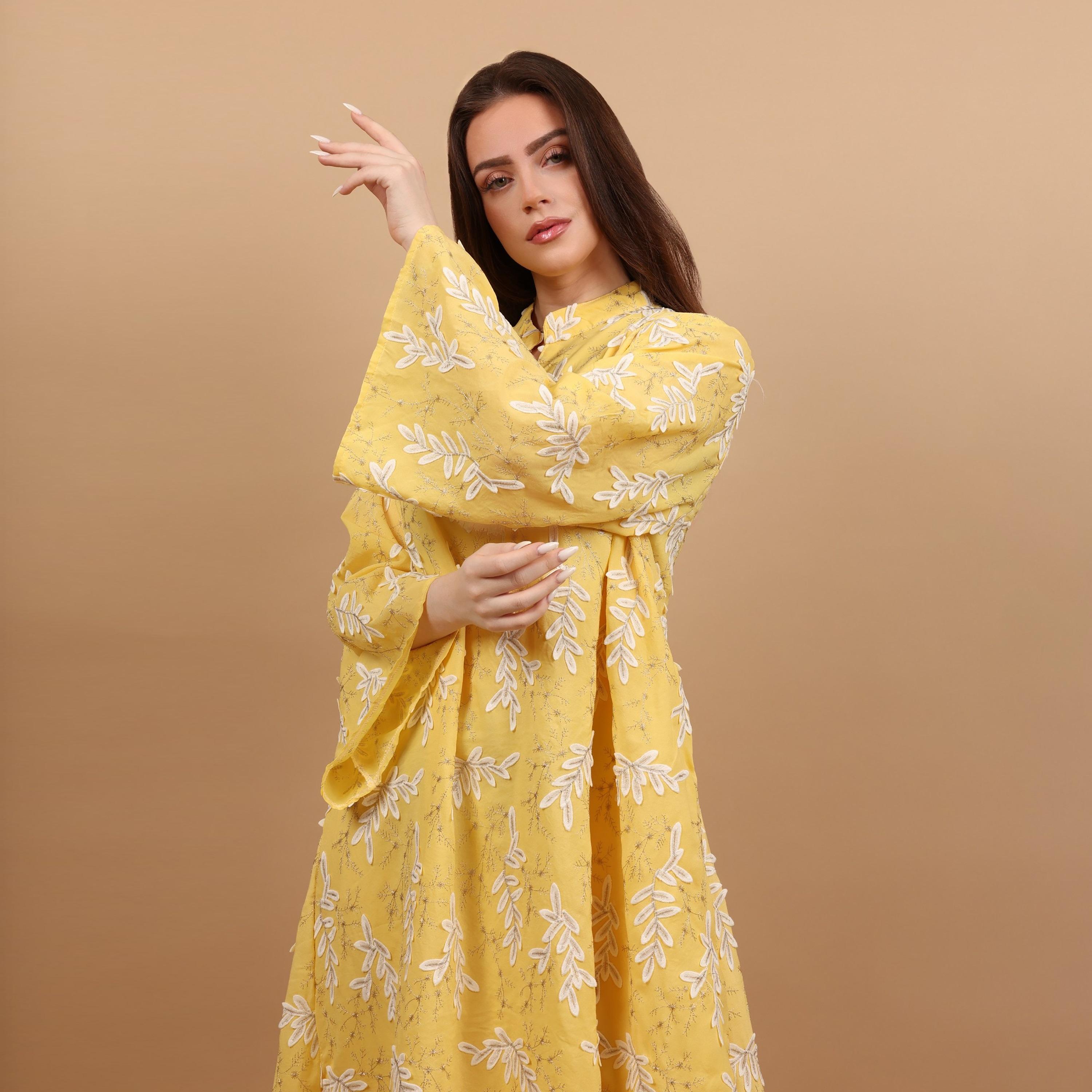 IKKXA Mandarin Collar Flared Sleeves Embroidered Women's Jalabiya-women-arabicclothing-jalabiyas-image-2