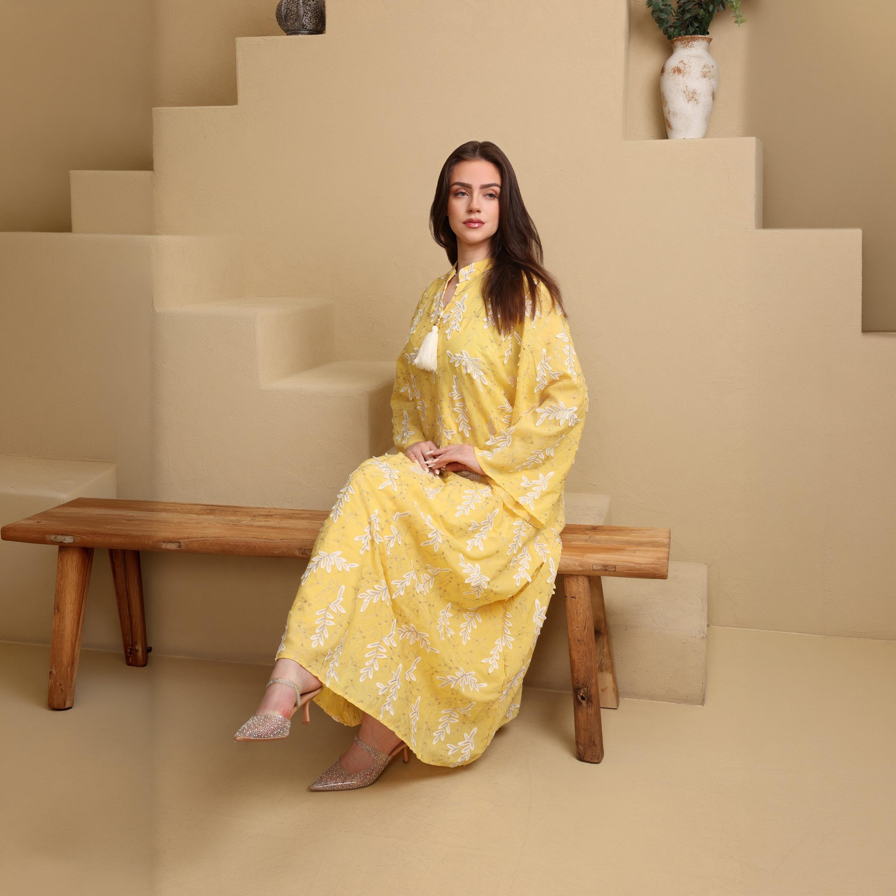 IKKXA Mandarin Collar Flared Sleeves Embroidered Women's Jalabiya-women-arabicclothing-jalabiyas-image-3