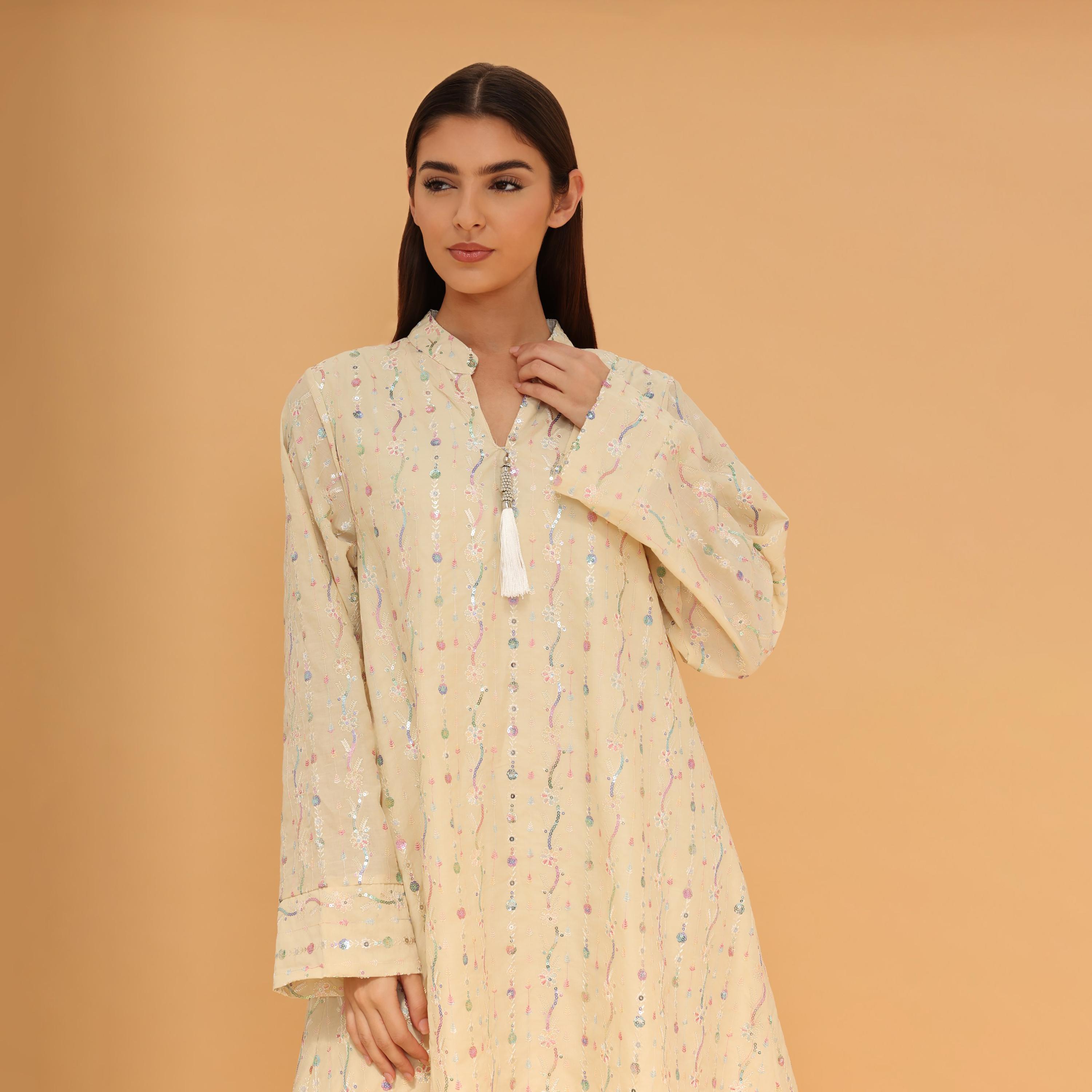 IKKXA Mandarin Collar All Over Embroidered and Sequined Women's Evening Jalabiya-women-arabicclothing-jalabiyas-image-15