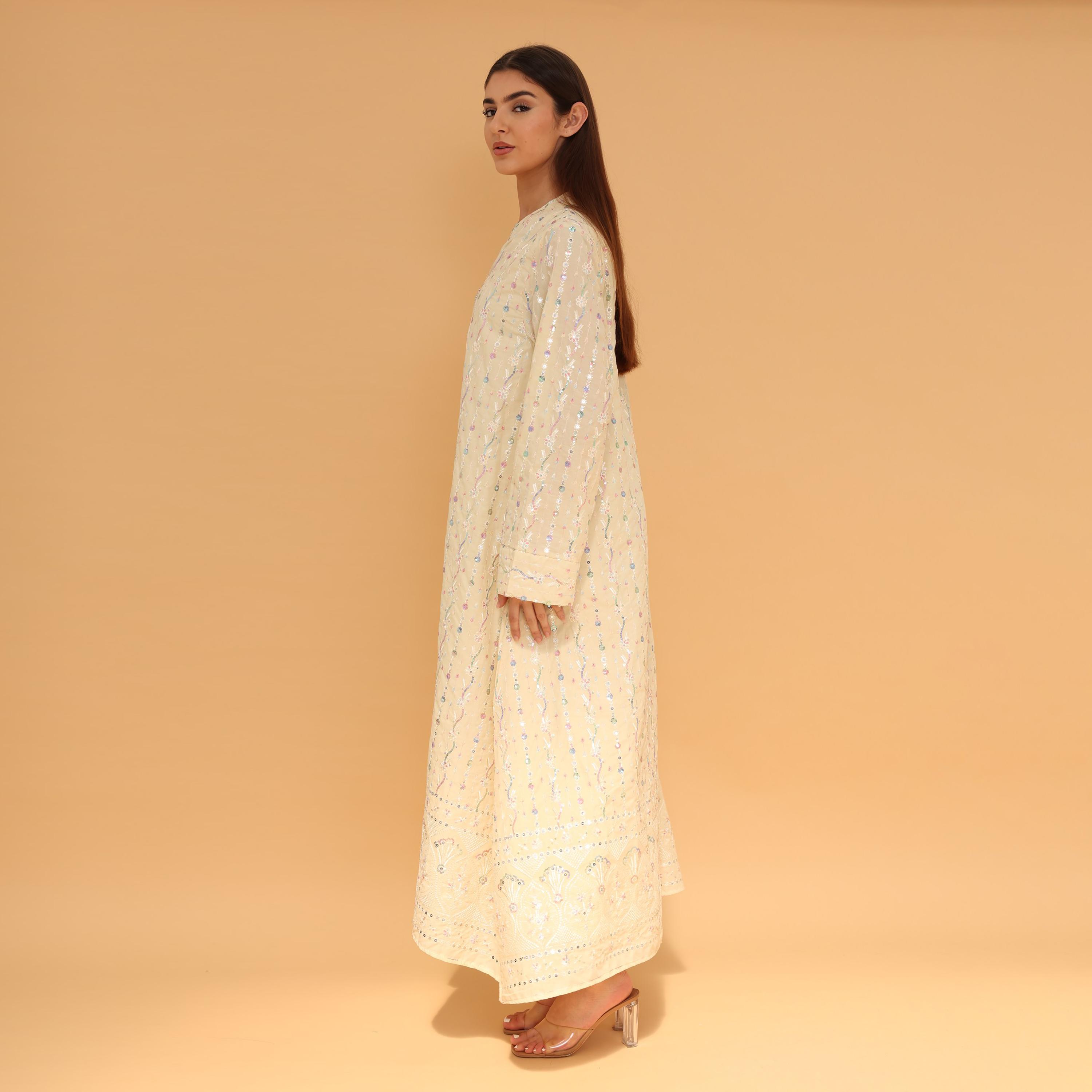 IKKXA Mandarin Collar All Over Embroidered and Sequined Women's Evening Jalabiya-women-arabicclothing-jalabiyas-image-16