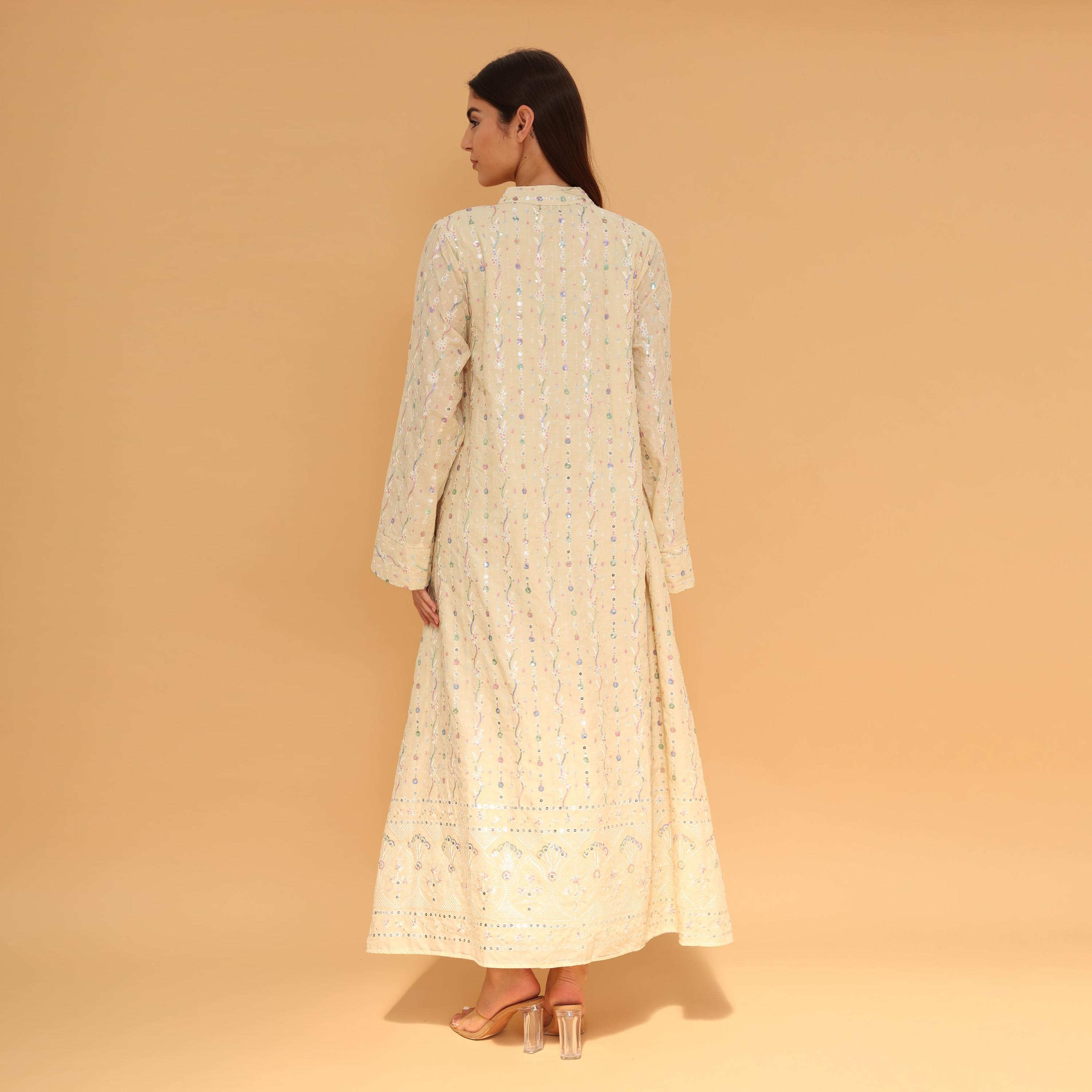 IKKXA Mandarin Collar All Over Embroidered and Sequined Women's Evening Jalabiya-women-arabicclothing-jalabiyas-image-18