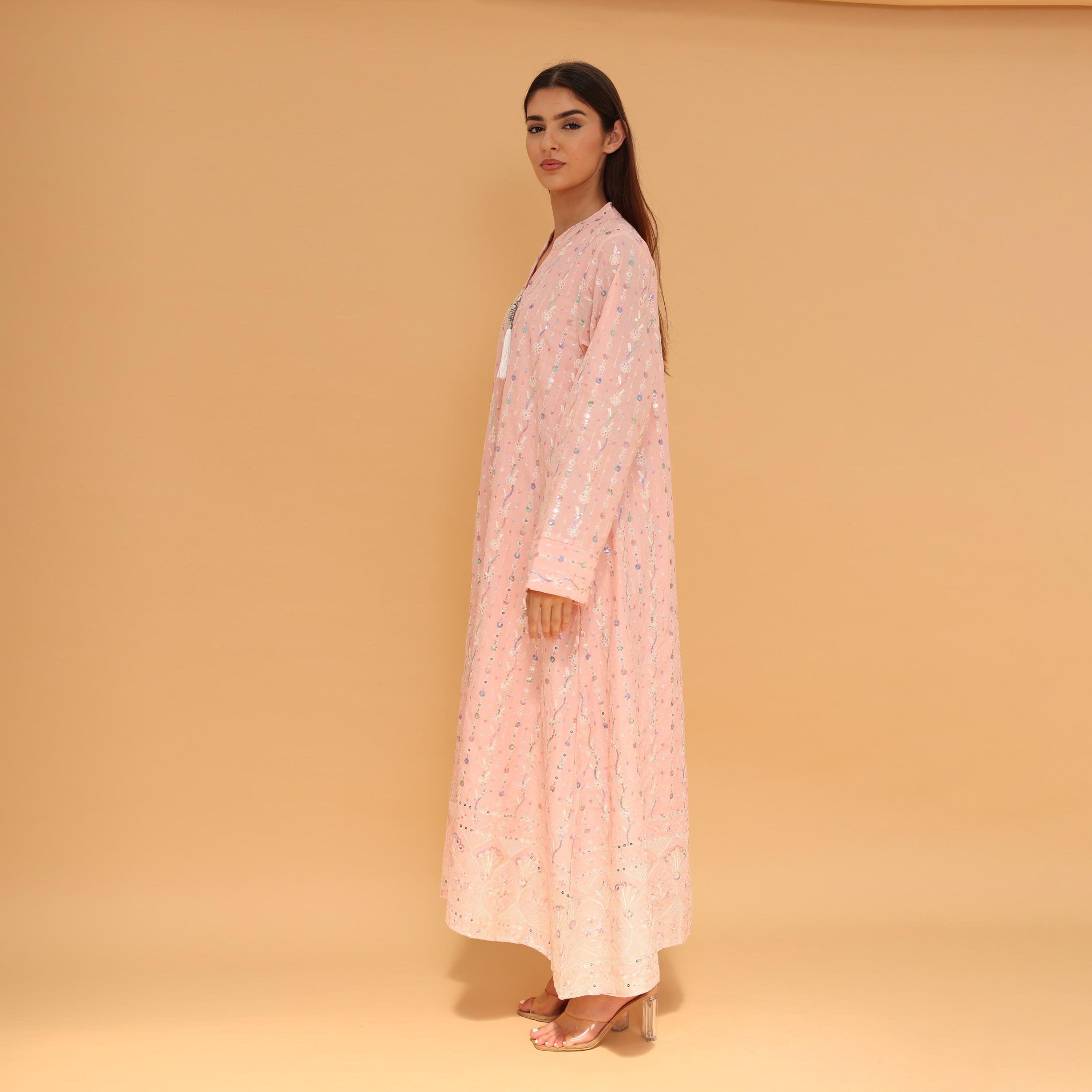 IKKXA Mandarin Collar All Over Embroidered and Sequined Women's Evening Jalabiya-women-arabicclothing-jalabiyas-image-3