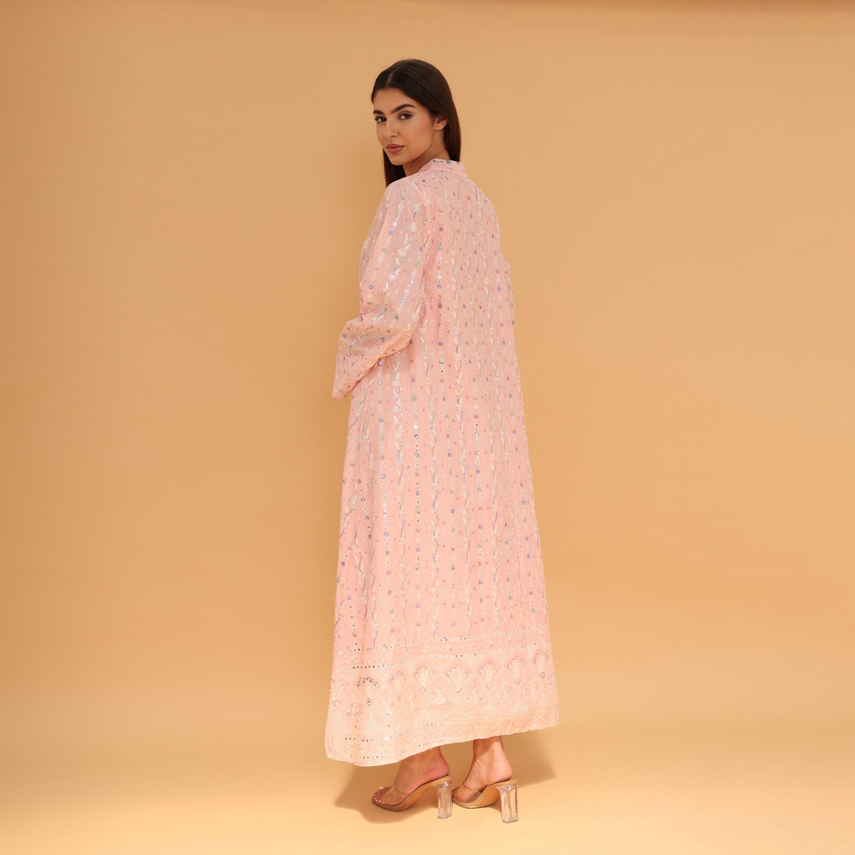 IKKXA Mandarin Collar All Over Embroidered and Sequined Women's Evening Jalabiya-women-arabicclothing-jalabiyas-image-5