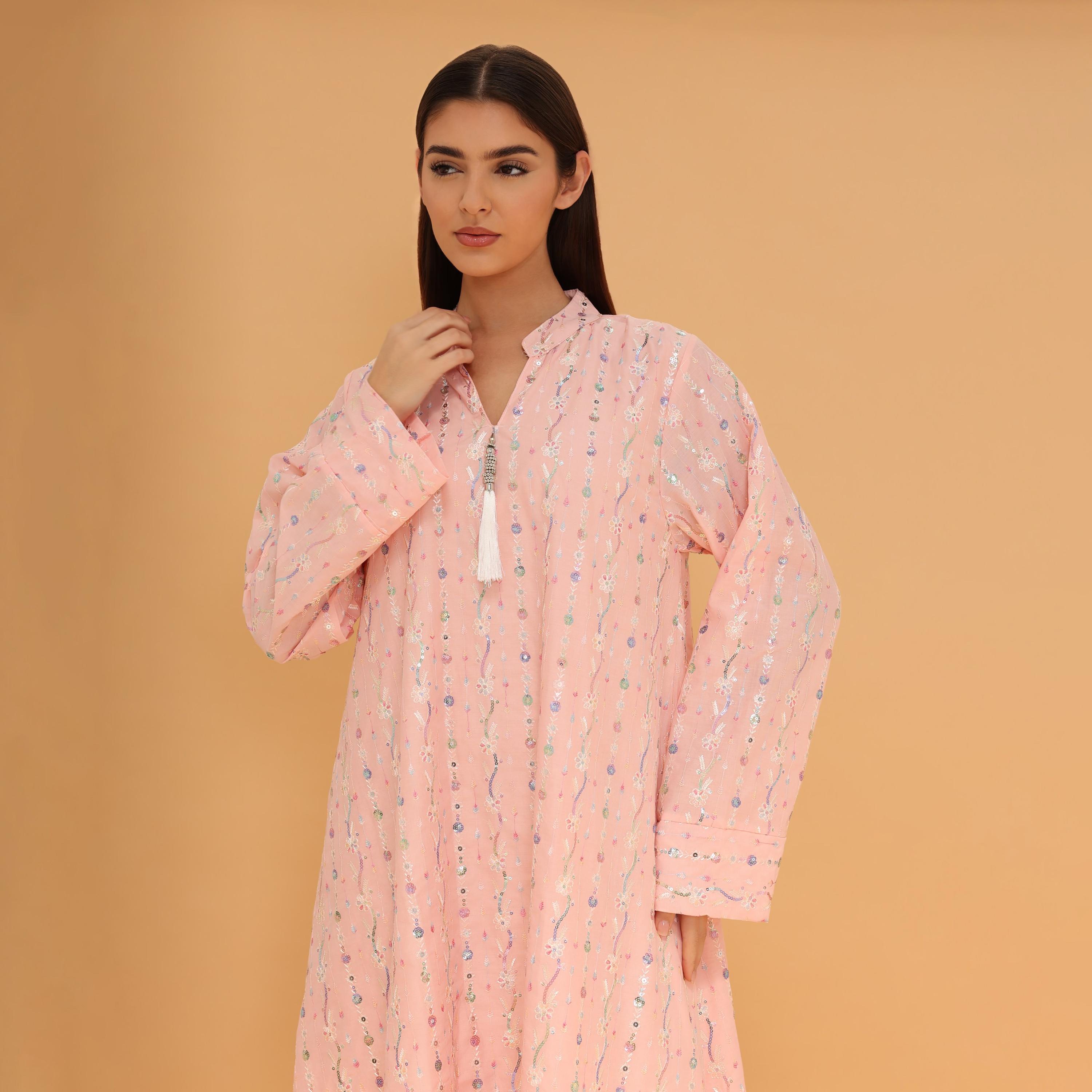 IKKXA Mandarin Collar All Over Embroidered and Sequined Women's Evening Jalabiya-women-arabicclothing-jalabiyas-image-20