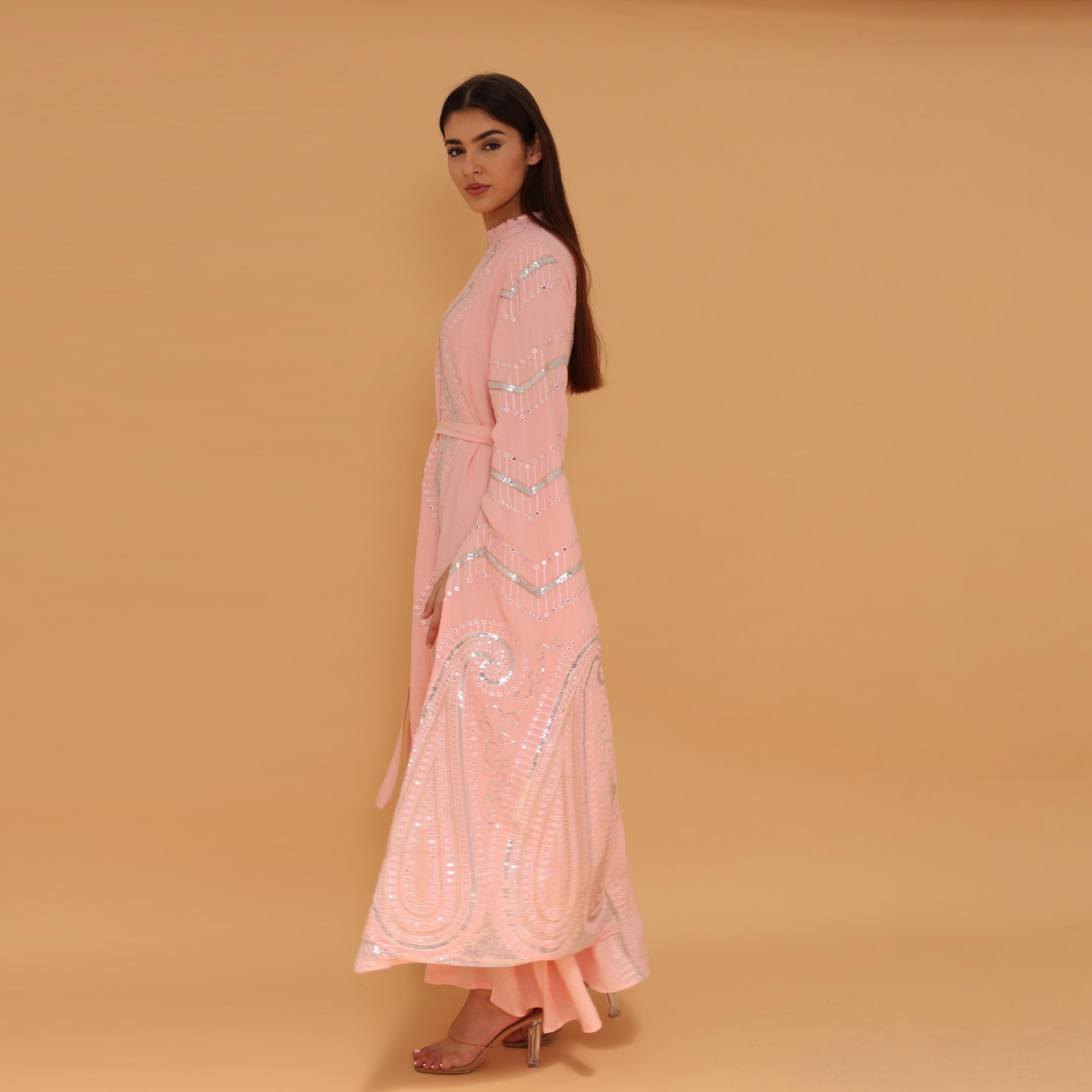 IKKXA Mandarin Collar All Over Embroidered and Sequined Women's Evening Jalabiya-women-arabicclothing-jalabiyas-image-21