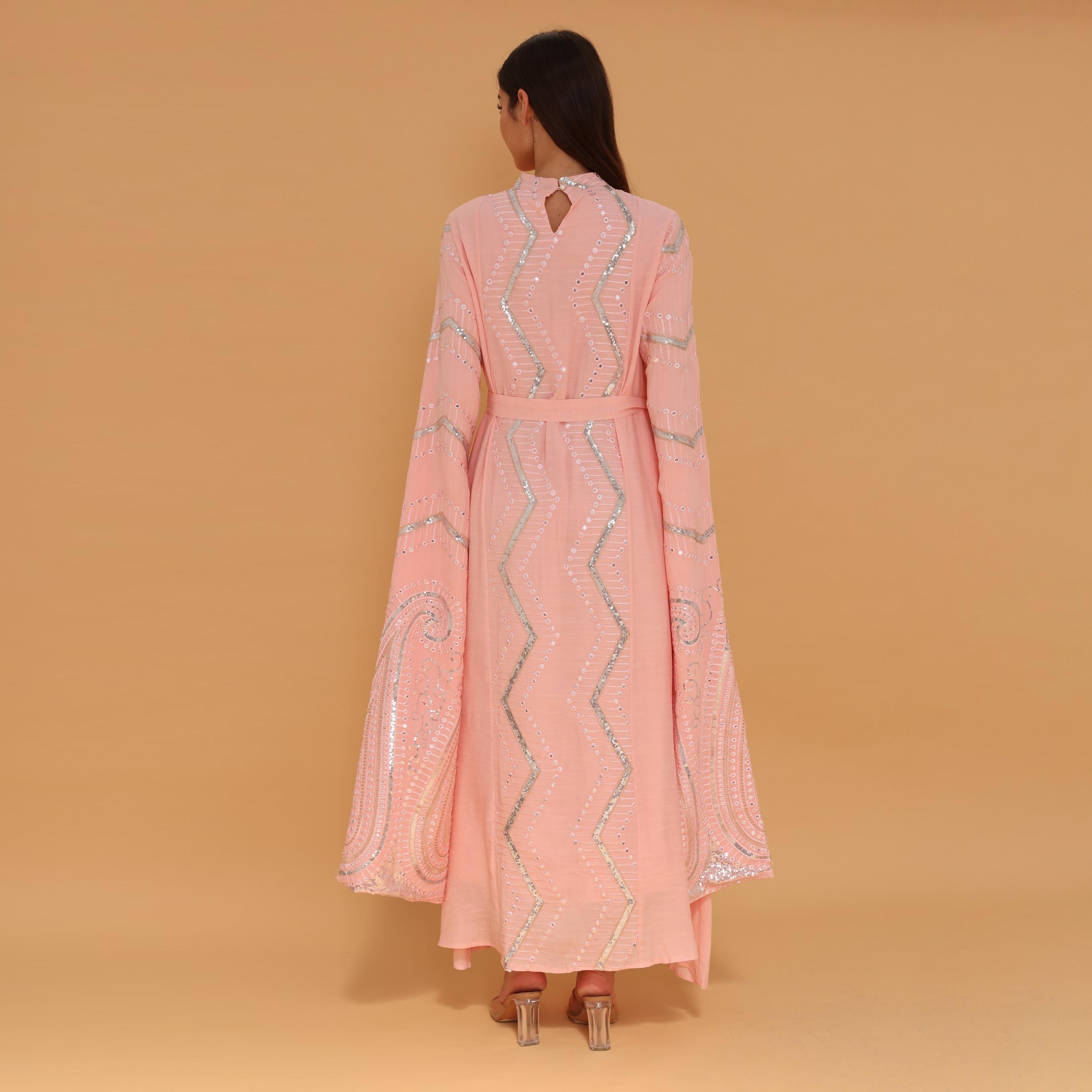 IKKXA Mandarin Collar All Over Embroidered and Sequined Women's Evening Jalabiya-women-arabicclothing-jalabiyas-image-23