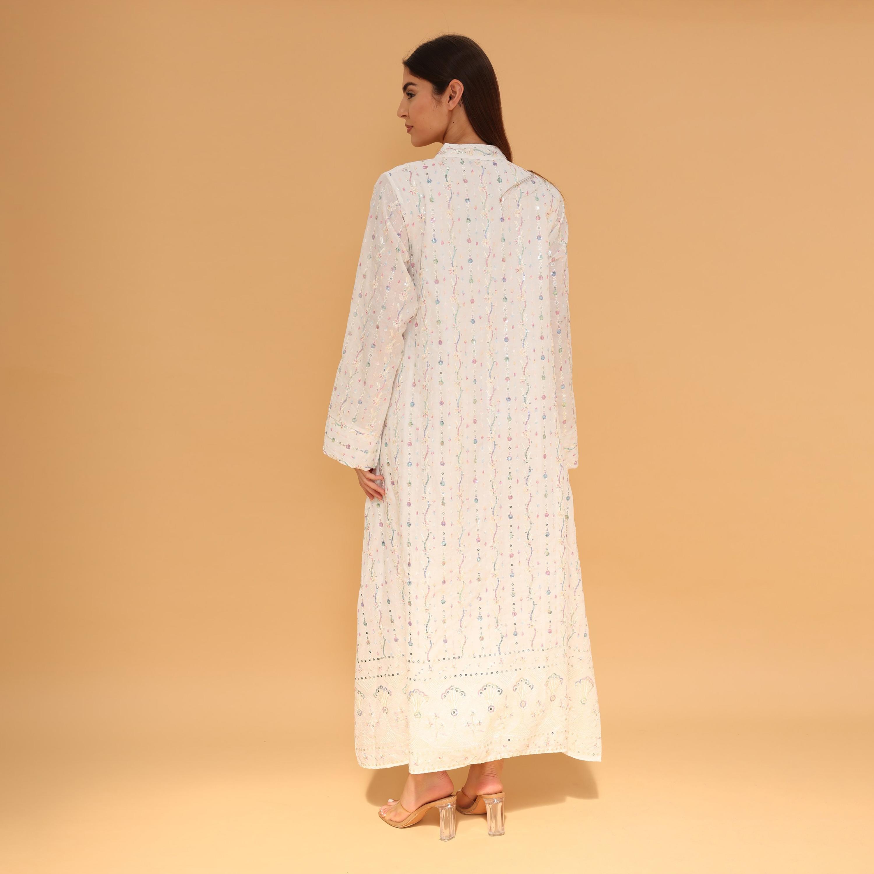 IKKXA Mandarin Collar All Over Embroidered and Sequined Women's Evening Jalabiya-women-arabicclothing-jalabiyas-image-13