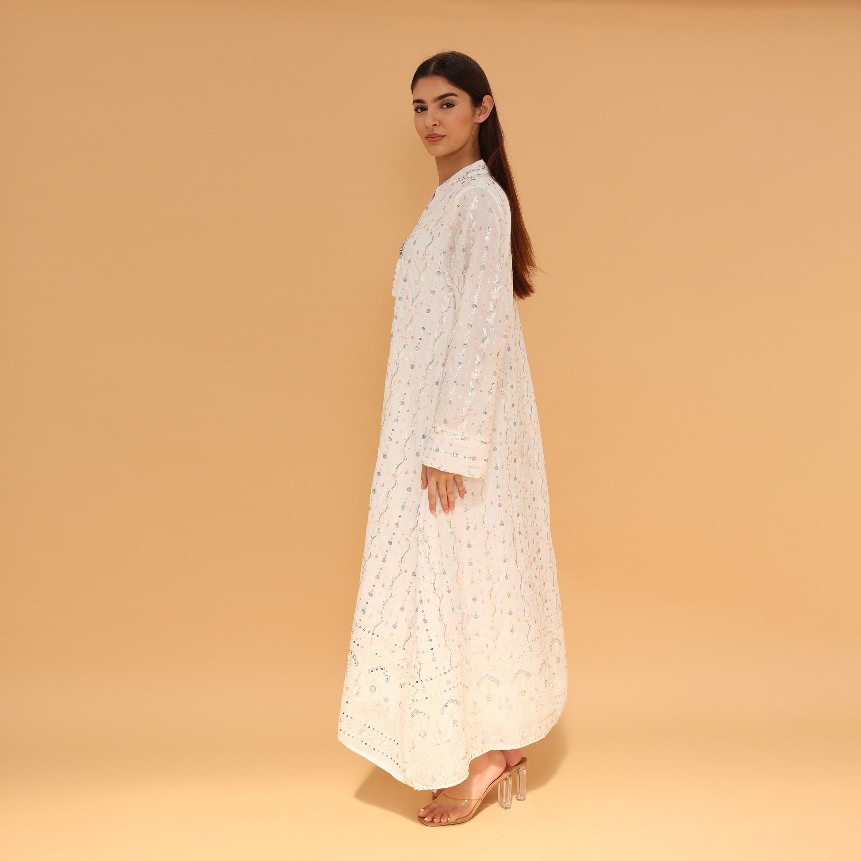 IKKXA Mandarin Collar All Over Embroidered and Sequined Women's Evening Jalabiya-women-arabicclothing-jalabiyas-image-26