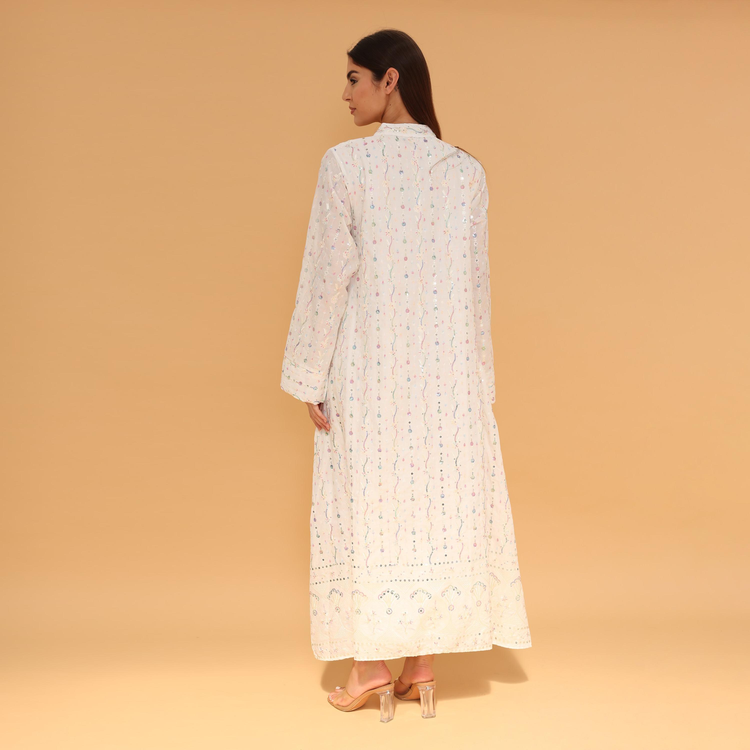 IKKXA Mandarin Collar All Over Embroidered and Sequined Women's Evening Jalabiya-women-arabicclothing-jalabiyas-image-28