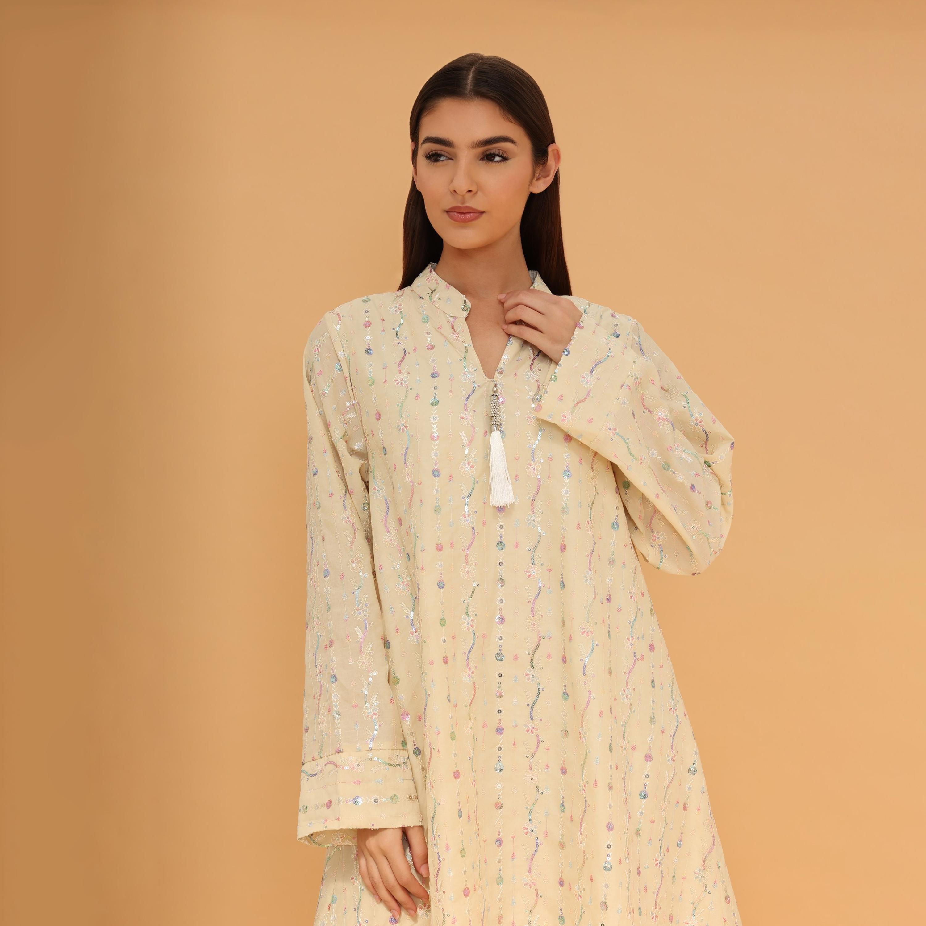 IKKXA Mandarin Collar All Over Embroidered and Sequined Women's Evening Jalabiya-women-arabicclothing-jalabiyas-image-7