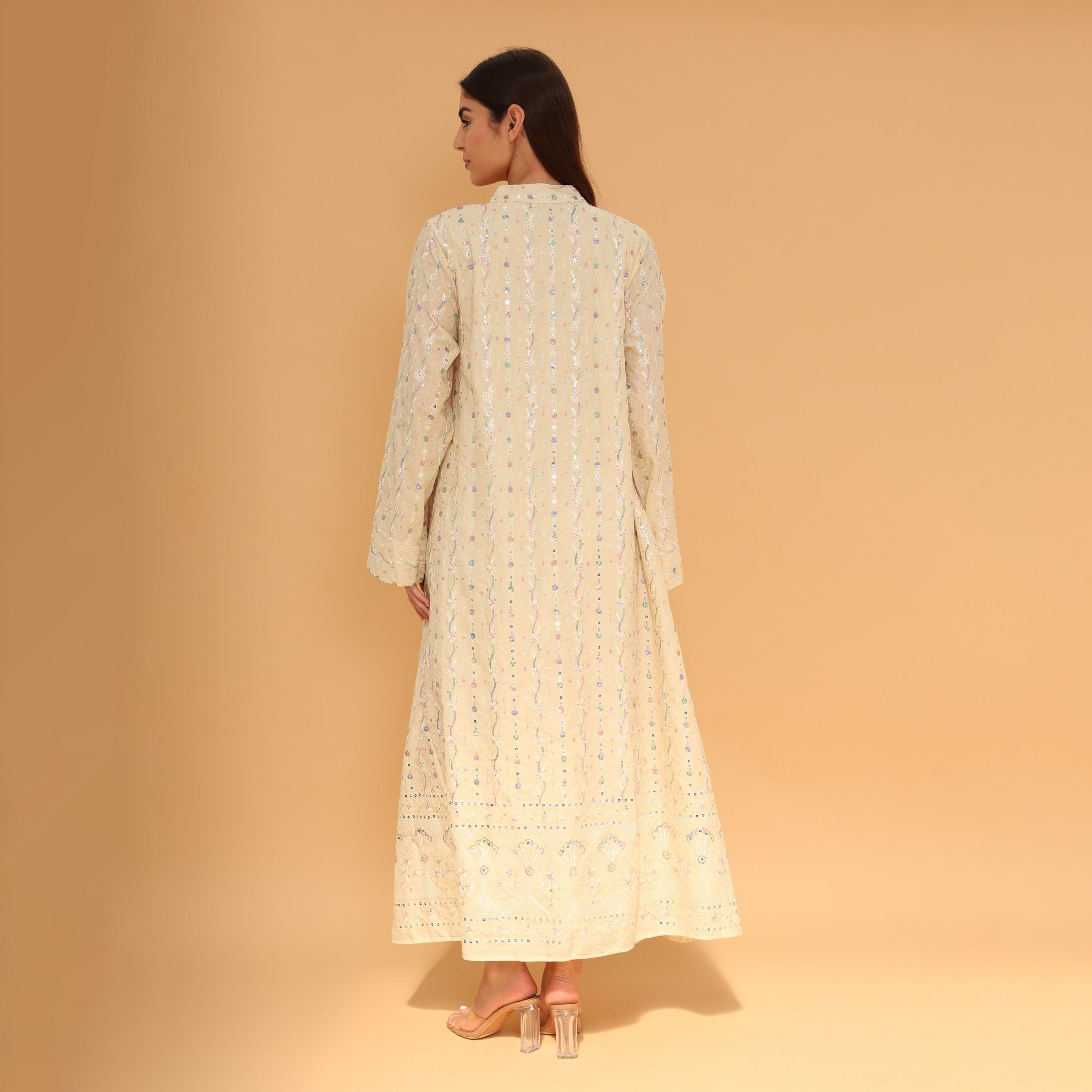 IKKXA Mandarin Collar All Over Embroidered and Sequined Women's Evening Jalabiya-women-arabicclothing-jalabiyas-image-9