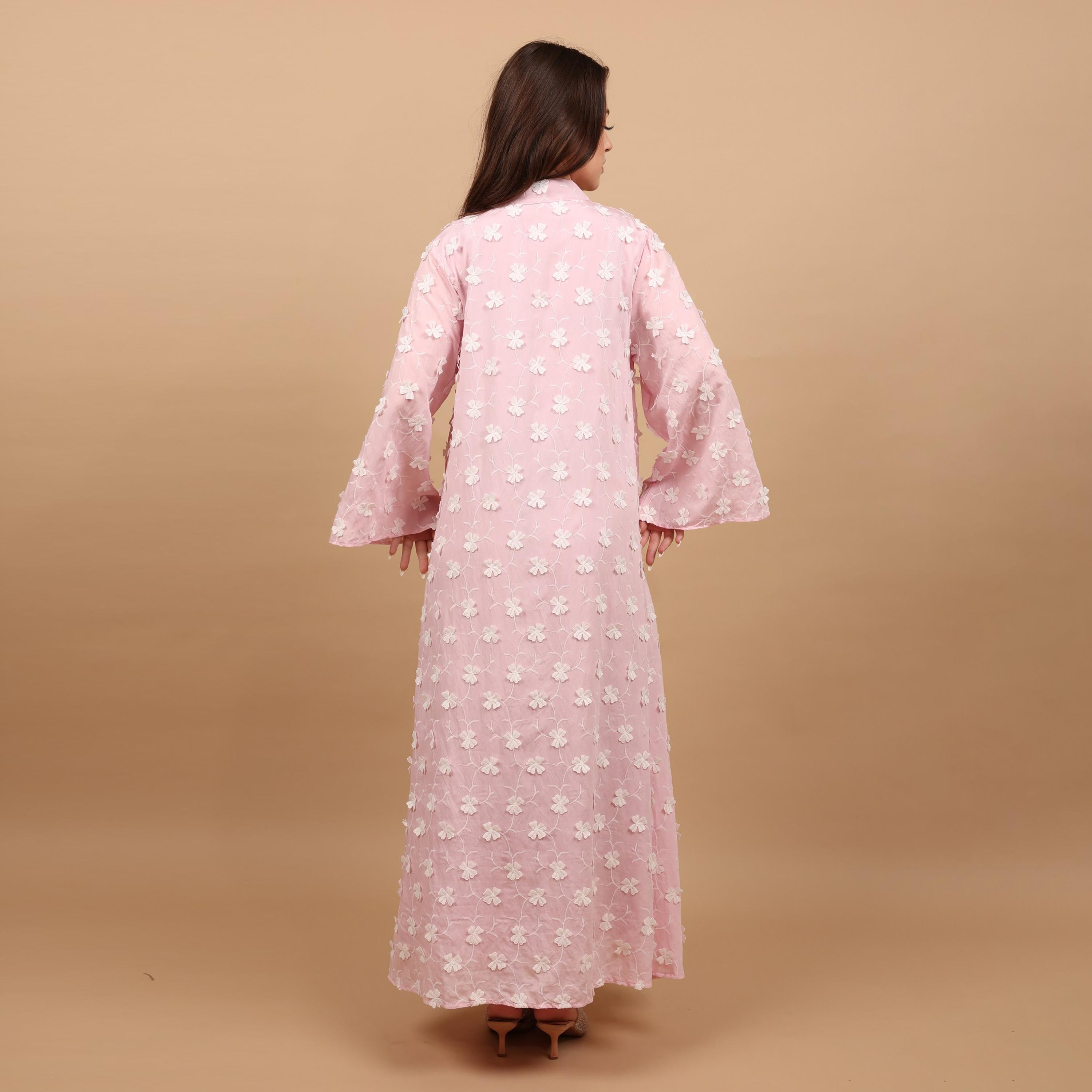 IKKXA Mandarin Collar Wide Sleeves All Over Floral Applique Women's Jalabiya, Tassel Detail-women-arabicclothing-jalabiyas-image-13
