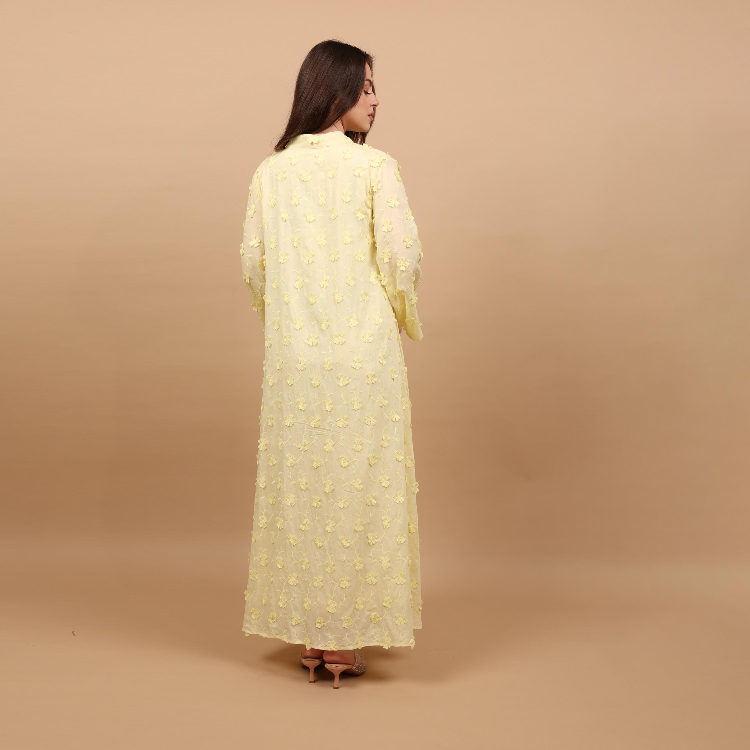 IKKXA Mandarin Collar Wide Sleeves All Over Floral Applique Women's Jalabiya, Tassel Detail-women-arabicclothing-jalabiyas-image-9
