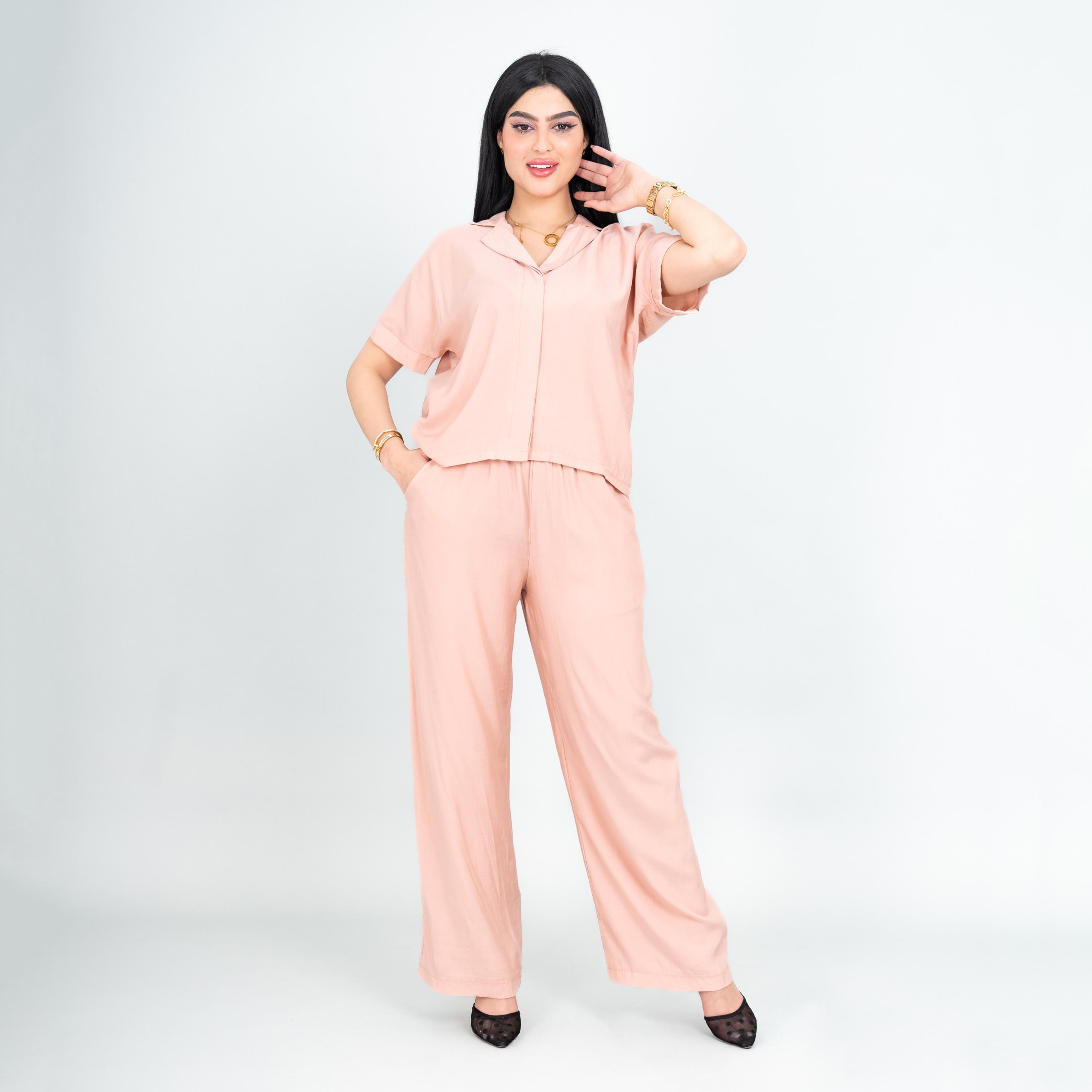 IKKXA Cuban Collar Women's Shirt & Pants Set-women-clothing-coordsets-image-1