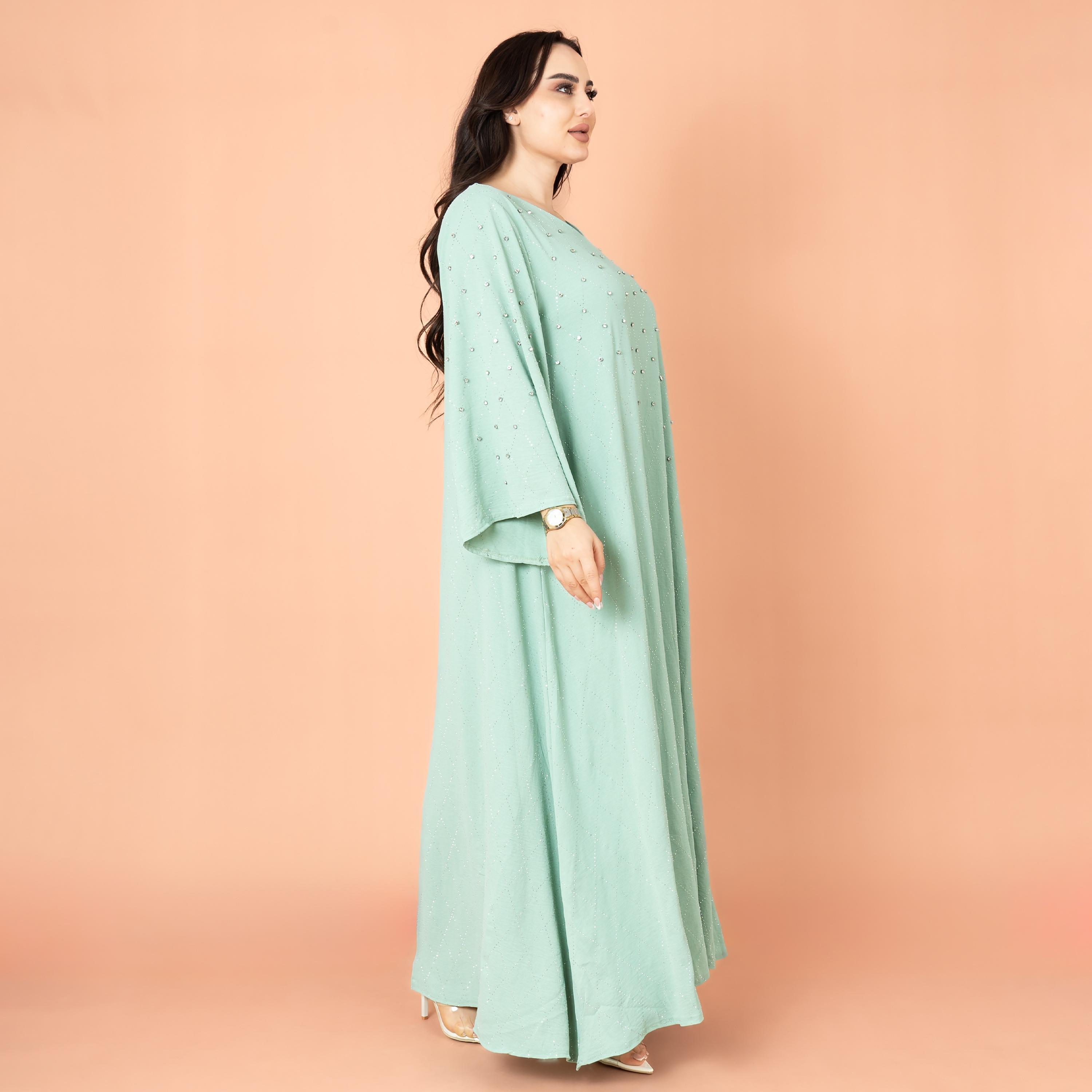 IKKXA جلابية نسائية بأكمام واسعة مرصعة بأحجار الراين ومسائية هندسية-women-arabicclothing-jalabiyas-image-3