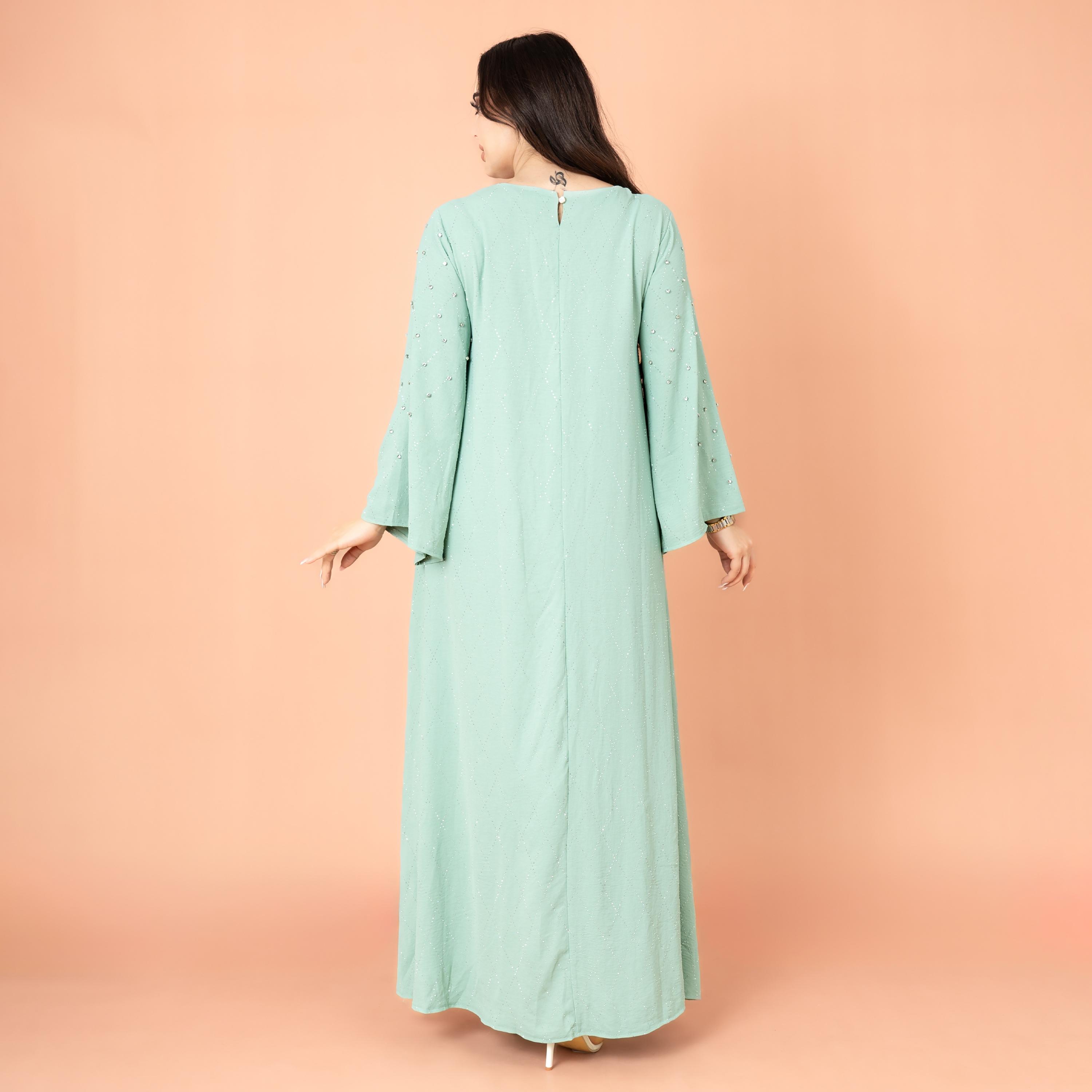 IKKXA جلابية نسائية بأكمام واسعة مرصعة بأحجار الراين ومسائية هندسية-women-arabicclothing-jalabiyas-image-4