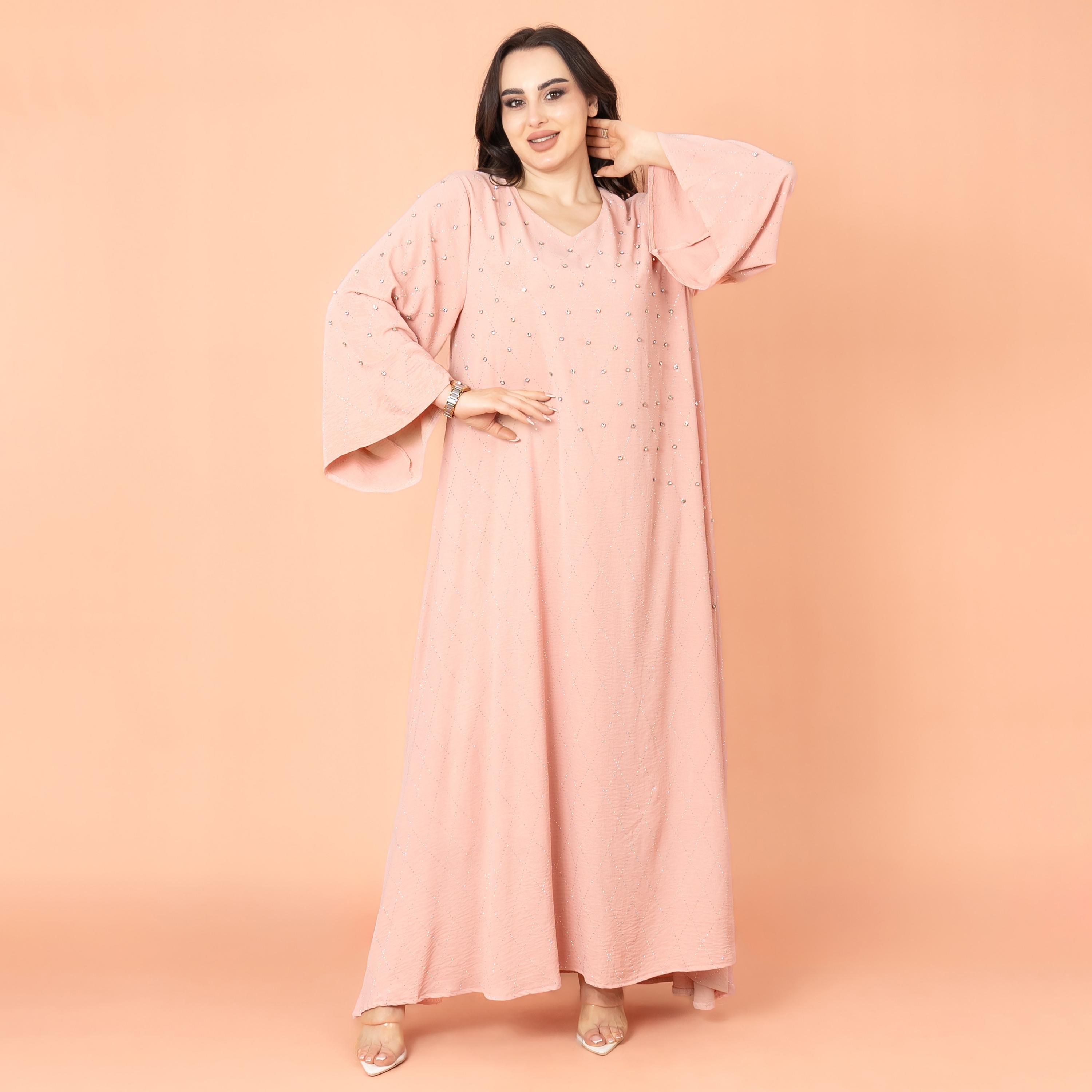 IKKXA جلابية نسائية بأكمام واسعة مرصعة بأحجار الراين ومسائية هندسية-women-arabicclothing-jalabiyas-image-7