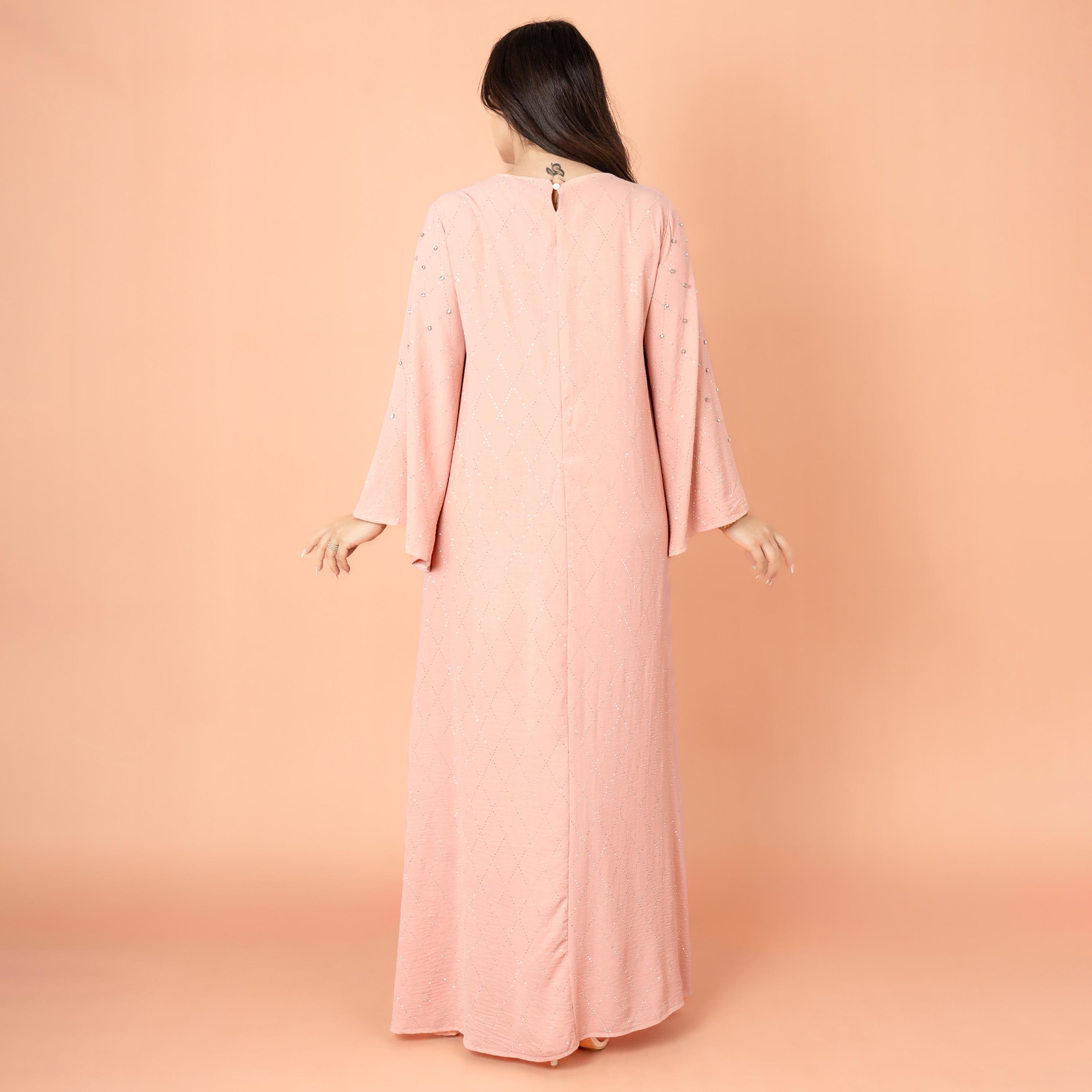IKKXA جلابية نسائية بأكمام واسعة مرصعة بأحجار الراين ومسائية هندسية-women-arabicclothing-jalabiyas-image-10