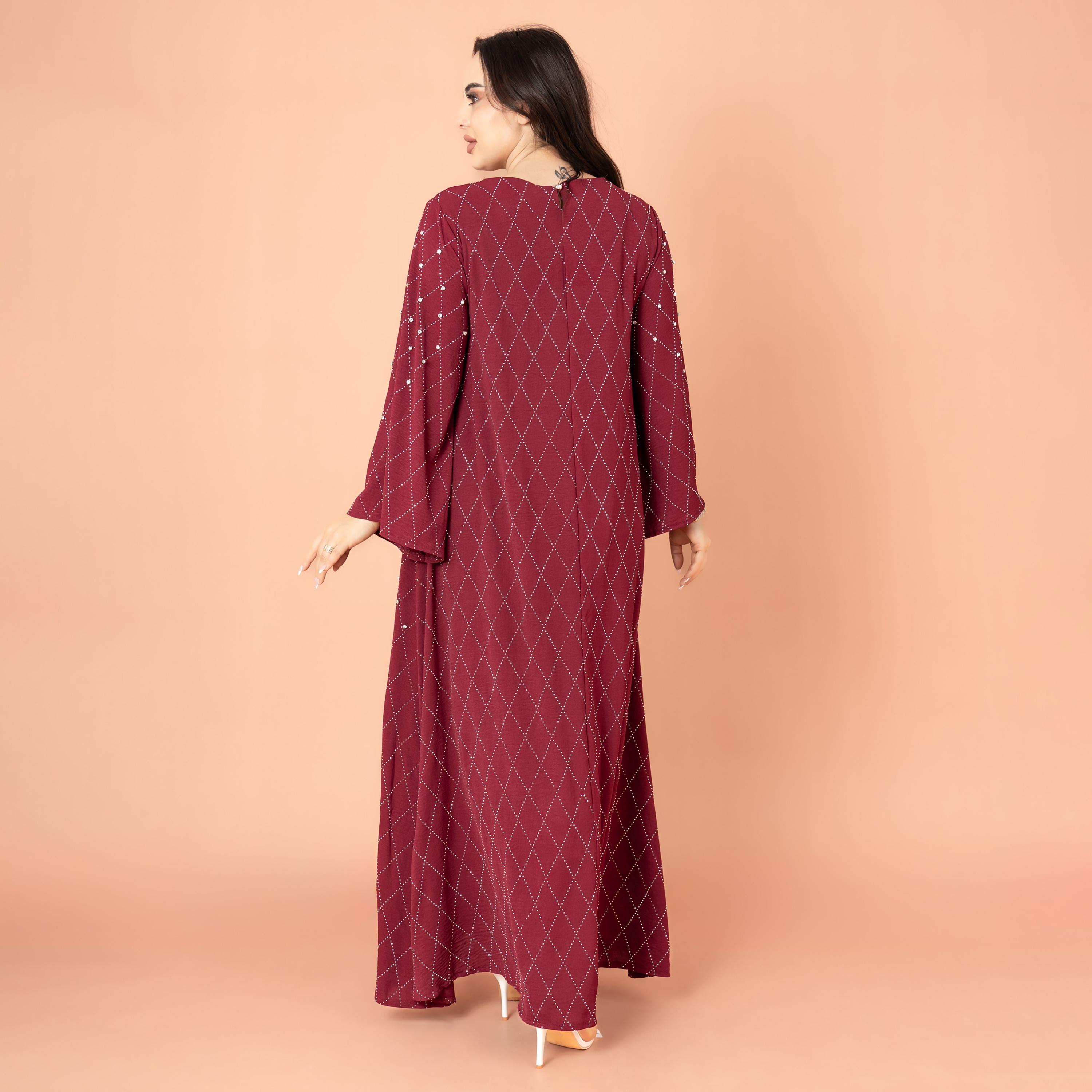 IKKXA جلابية نسائية بأكمام واسعة مرصعة بأحجار الراين ومسائية هندسية-women-arabicclothing-jalabiyas-image-15
