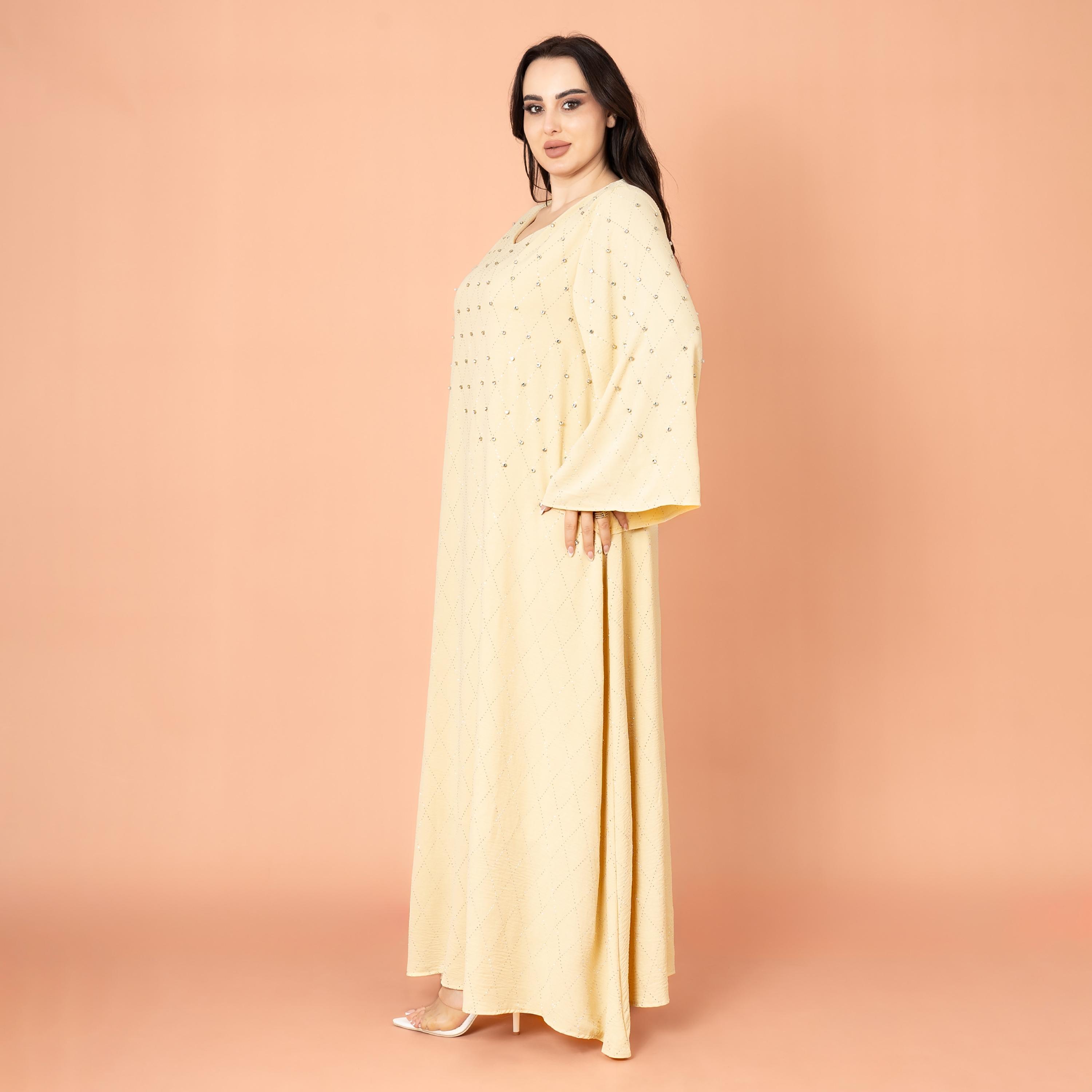 IKKXA جلابية نسائية بأكمام واسعة مرصعة بأحجار الراين ومسائية هندسية-women-arabicclothing-jalabiyas-image-20