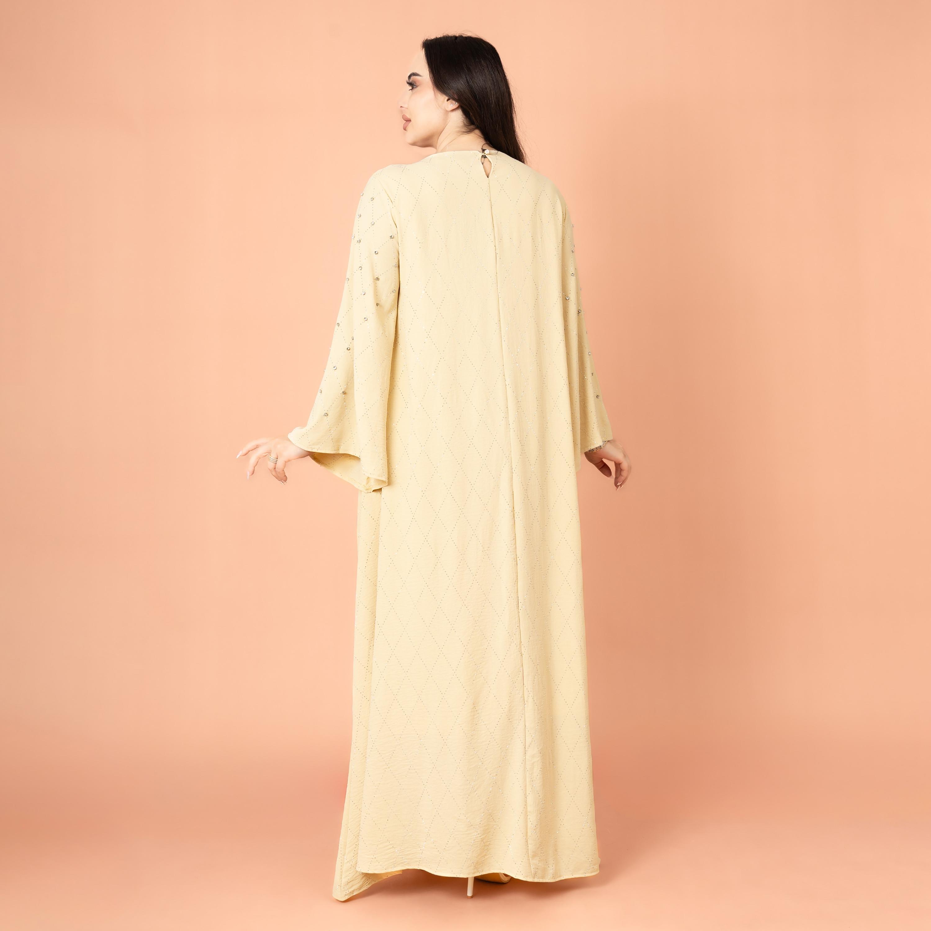 IKKXA جلابية نسائية بأكمام واسعة مرصعة بأحجار الراين ومسائية هندسية-women-arabicclothing-jalabiyas-image-21