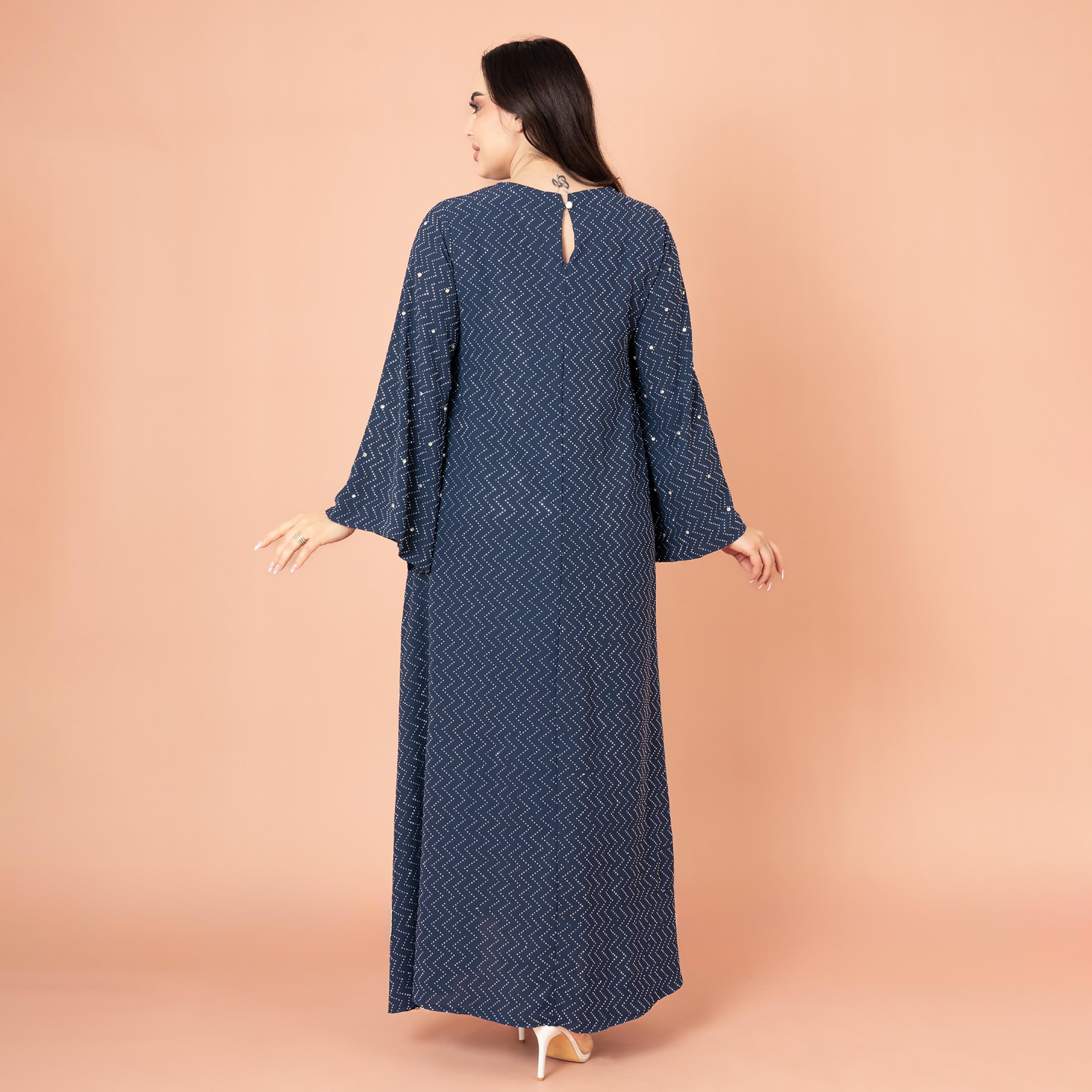 IKKXA جلابية نسائية مسائية بأكمام واسعة من حجر الراين مع نمط متعرج-women-arabicclothing-jalabiyas-image-4