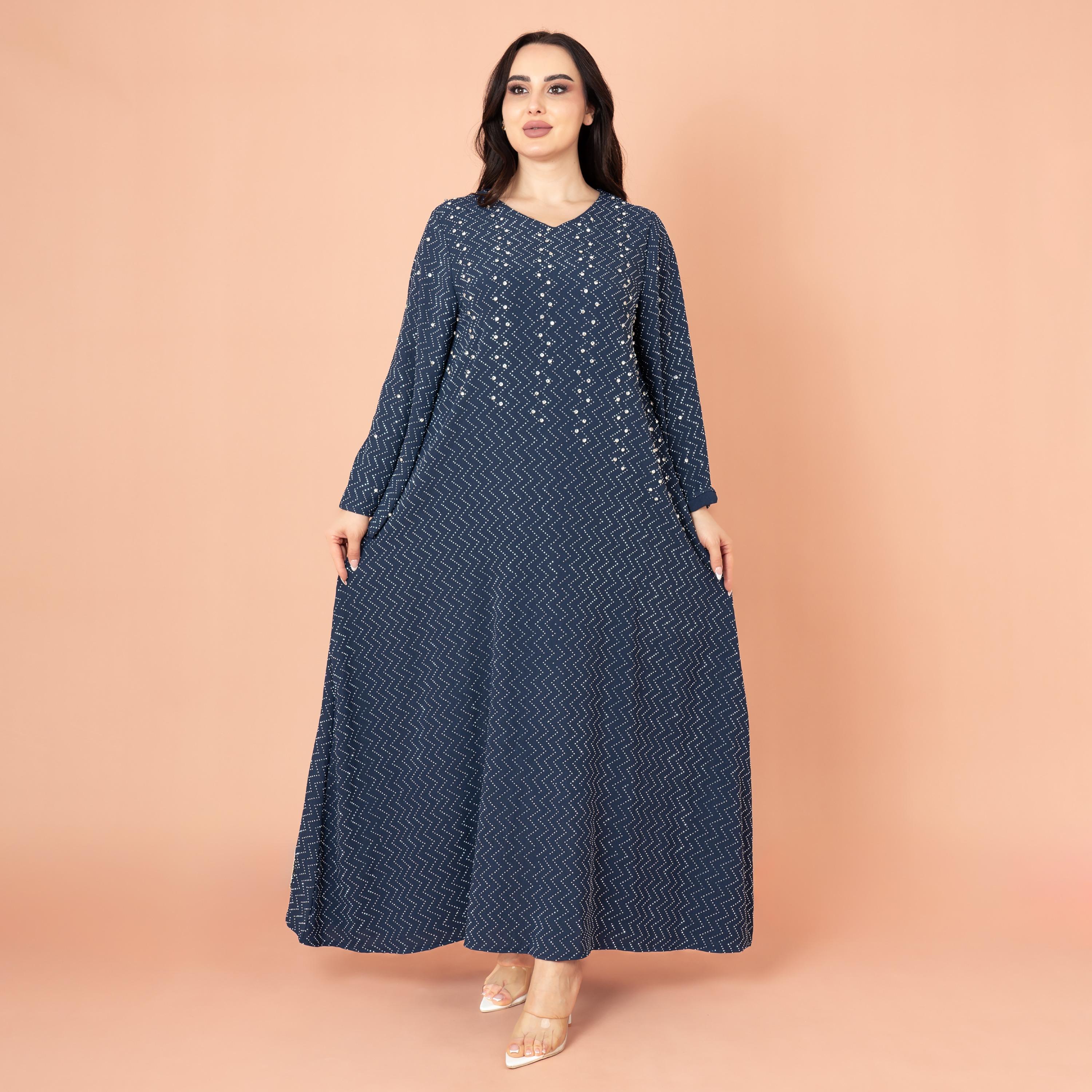 IKKXA جلابية نسائية مسائية بأكمام واسعة من حجر الراين مع نمط متعرج-women-arabicclothing-jalabiyas-image-5