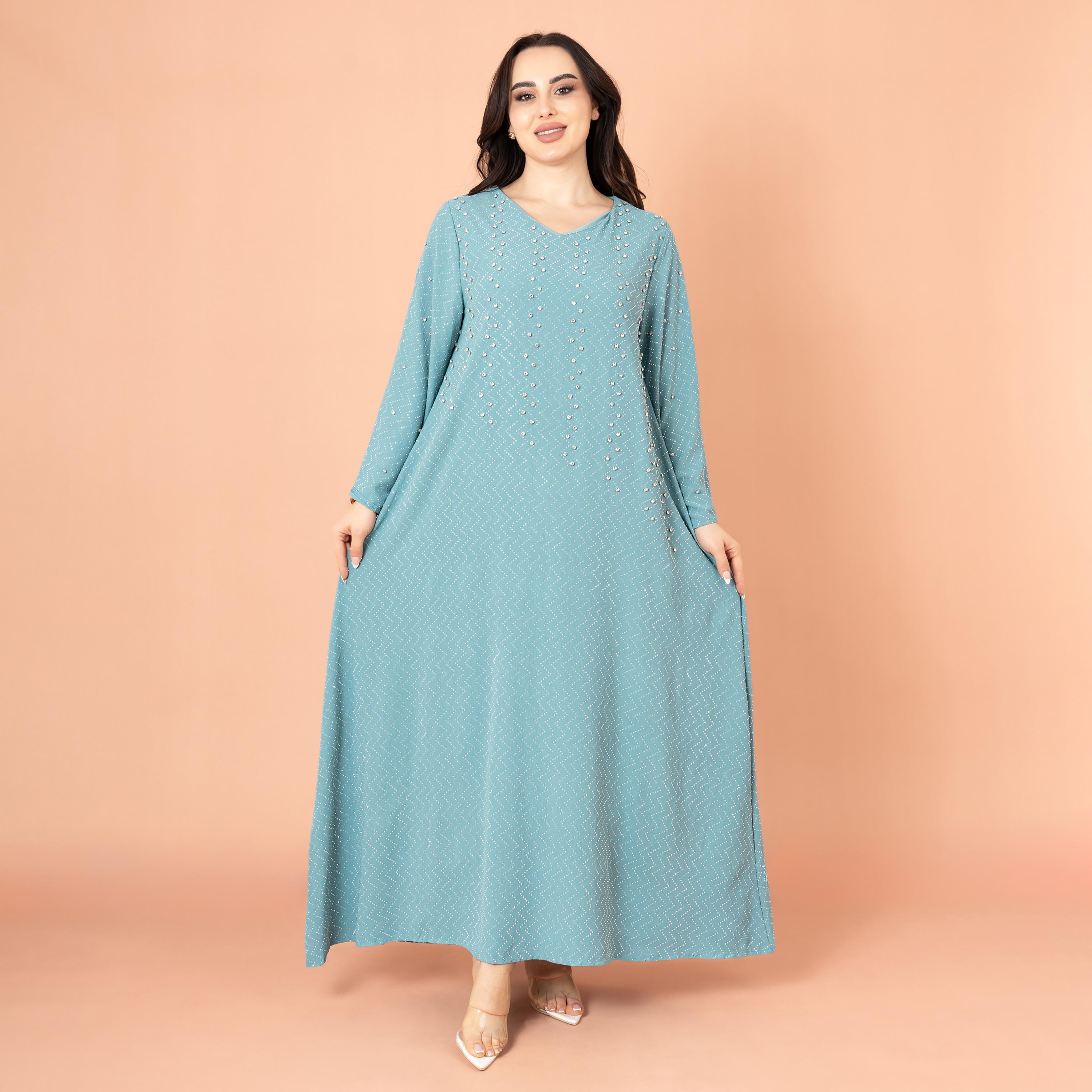 IKKXA Flared Sleeves Rhinestone with Zig Zag Pattern Evening Women's Cascade Jalabiya-women-arabicclothing-jalabiyas-image-1