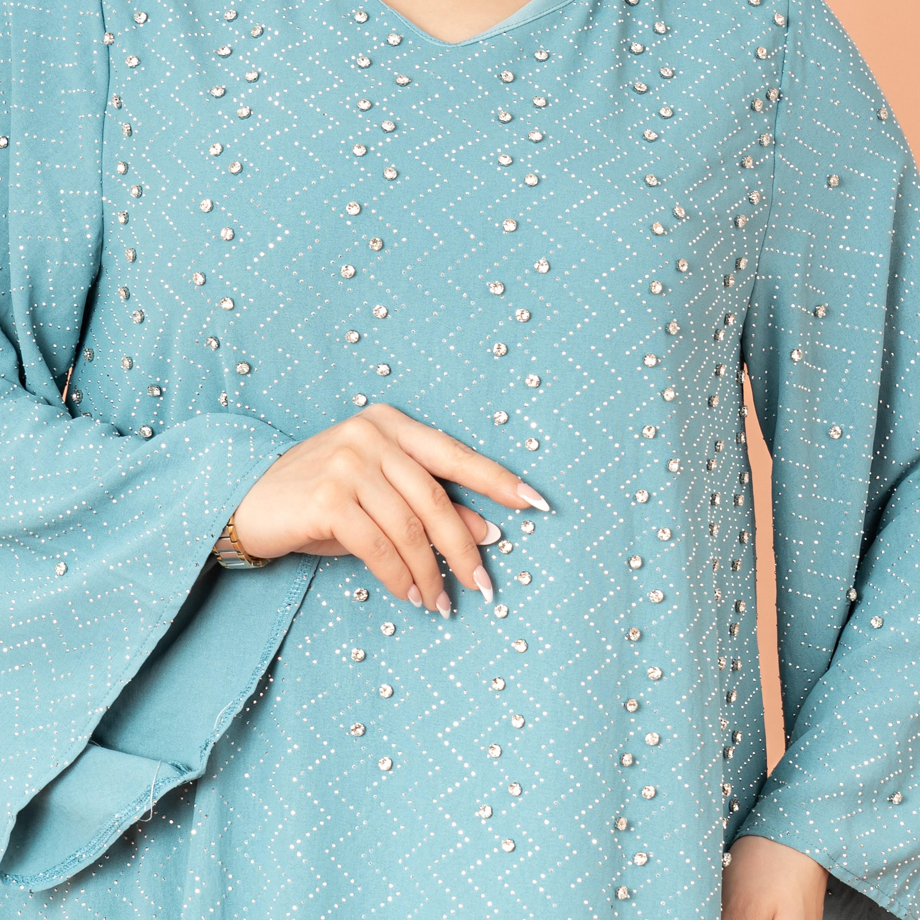 IKKXA Flared Sleeves Rhinestone with Zig Zag Pattern Evening Women's Cascade Jalabiya-women-arabicclothing-jalabiyas-image-2