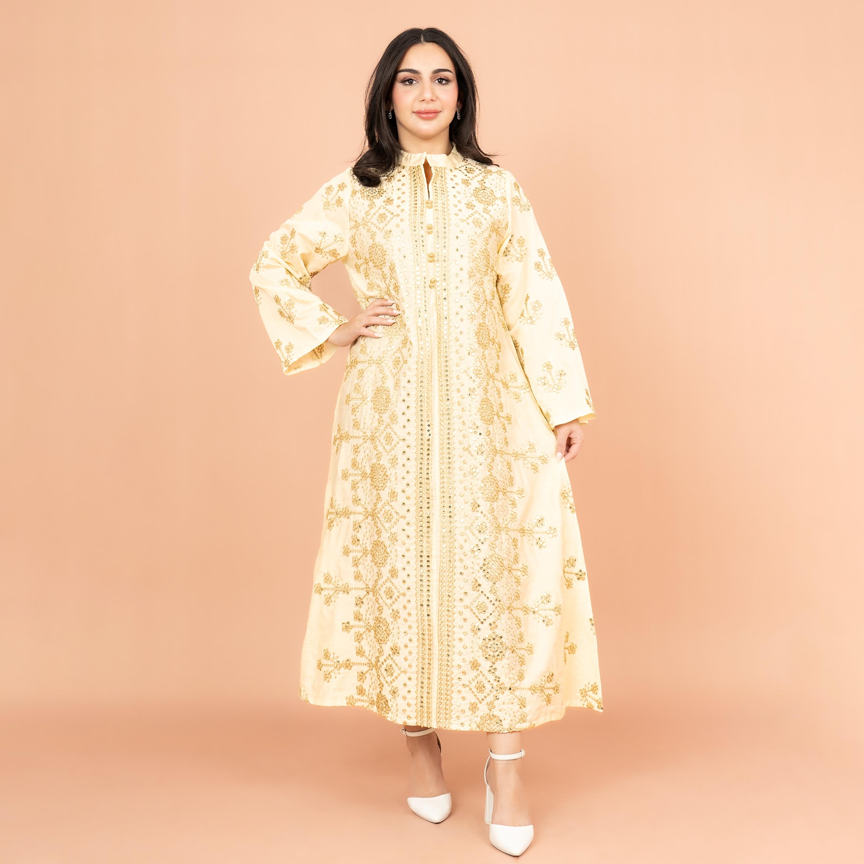 IKKXA Mandarin Collar Embroidered and Sequins Women's Jalabiya-women-arabicclothing-jalabiyas-image-5