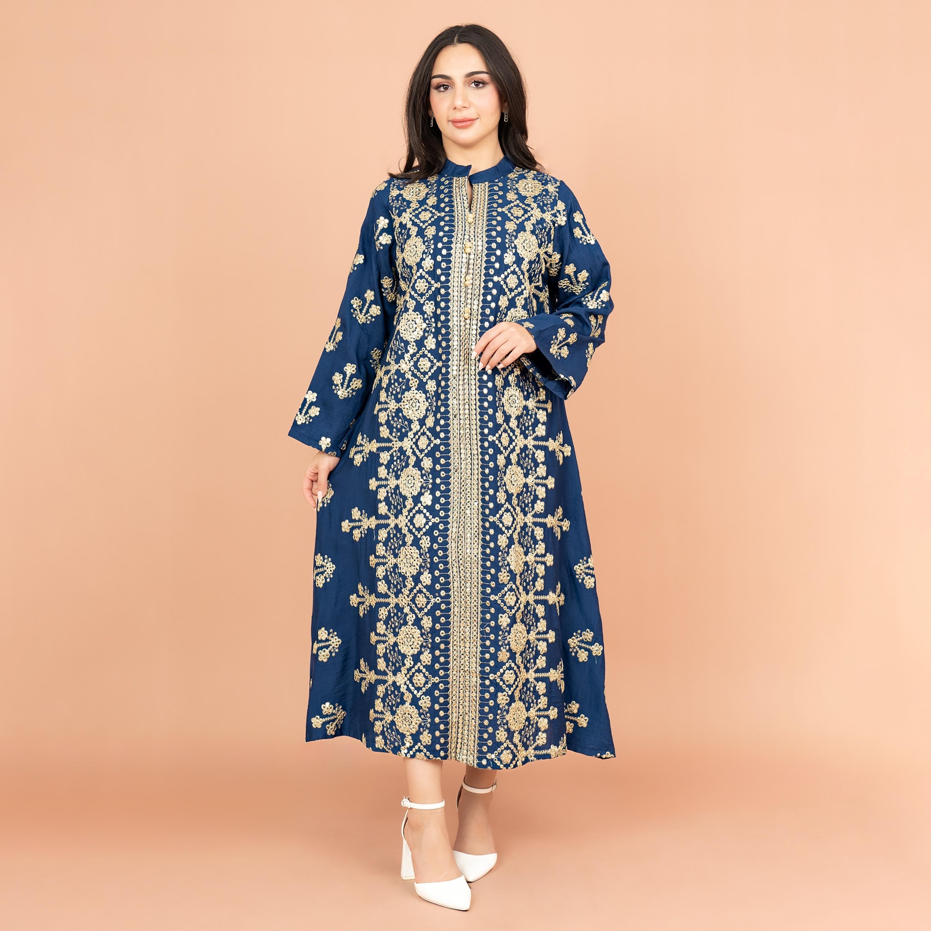 IKKXA Mandarin Collar Embroidered and Sequins Women's Jalabiya-women-arabicclothing-jalabiyas-image-1