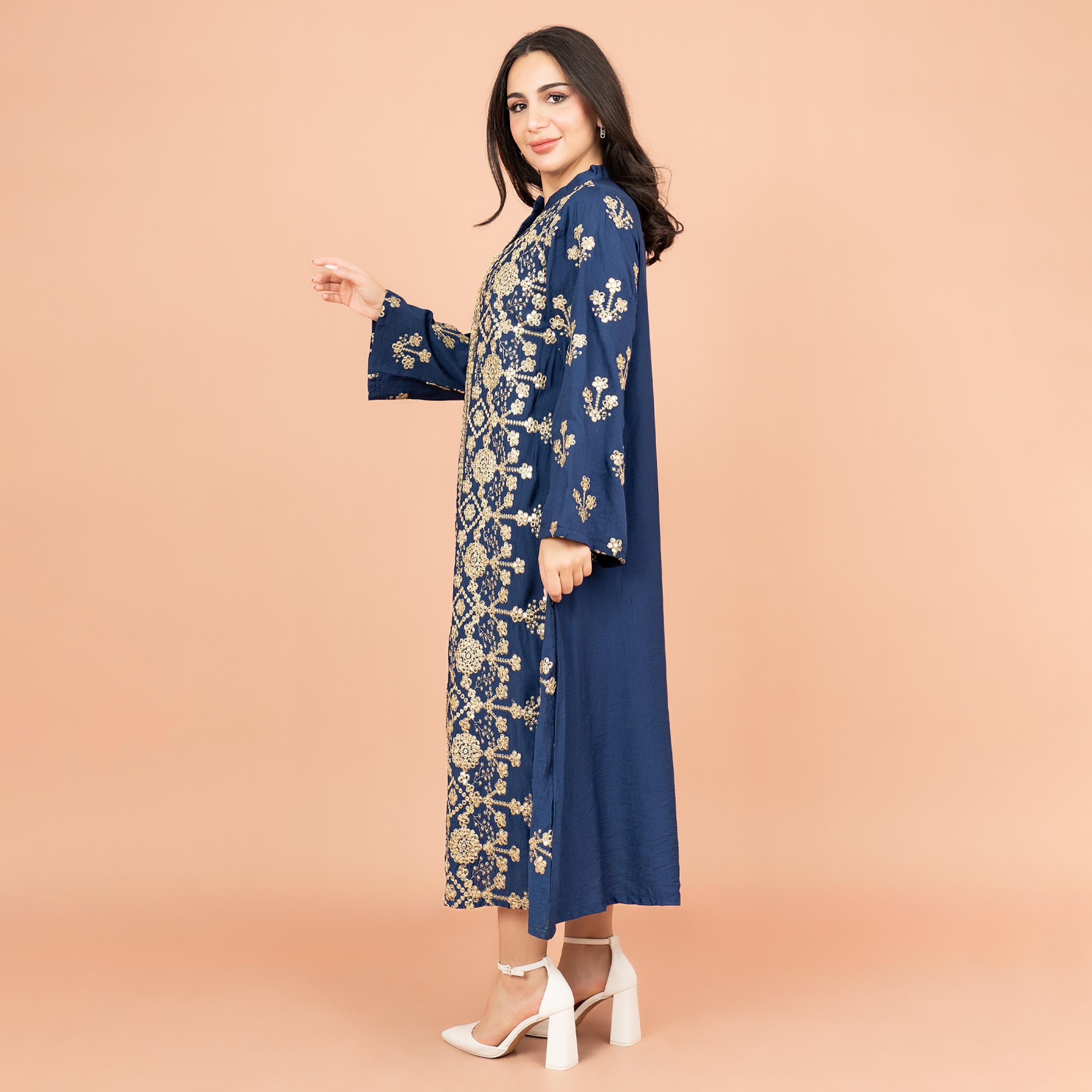 IKKXA Mandarin Collar Embroidered and Sequins Women's Jalabiya-women-arabicclothing-jalabiyas-image-3