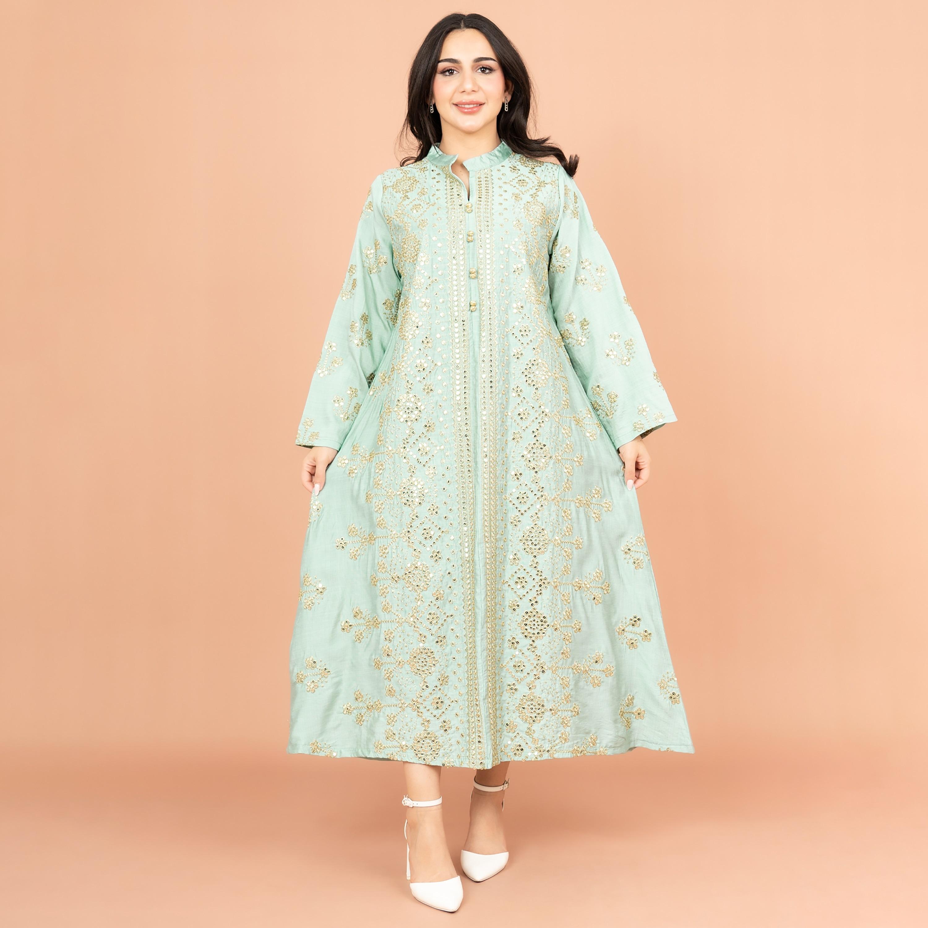 IKKXA Mandarin Collar Embroidered and Sequins Women's Jalabiya-women-arabicclothing-jalabiyas-image-9