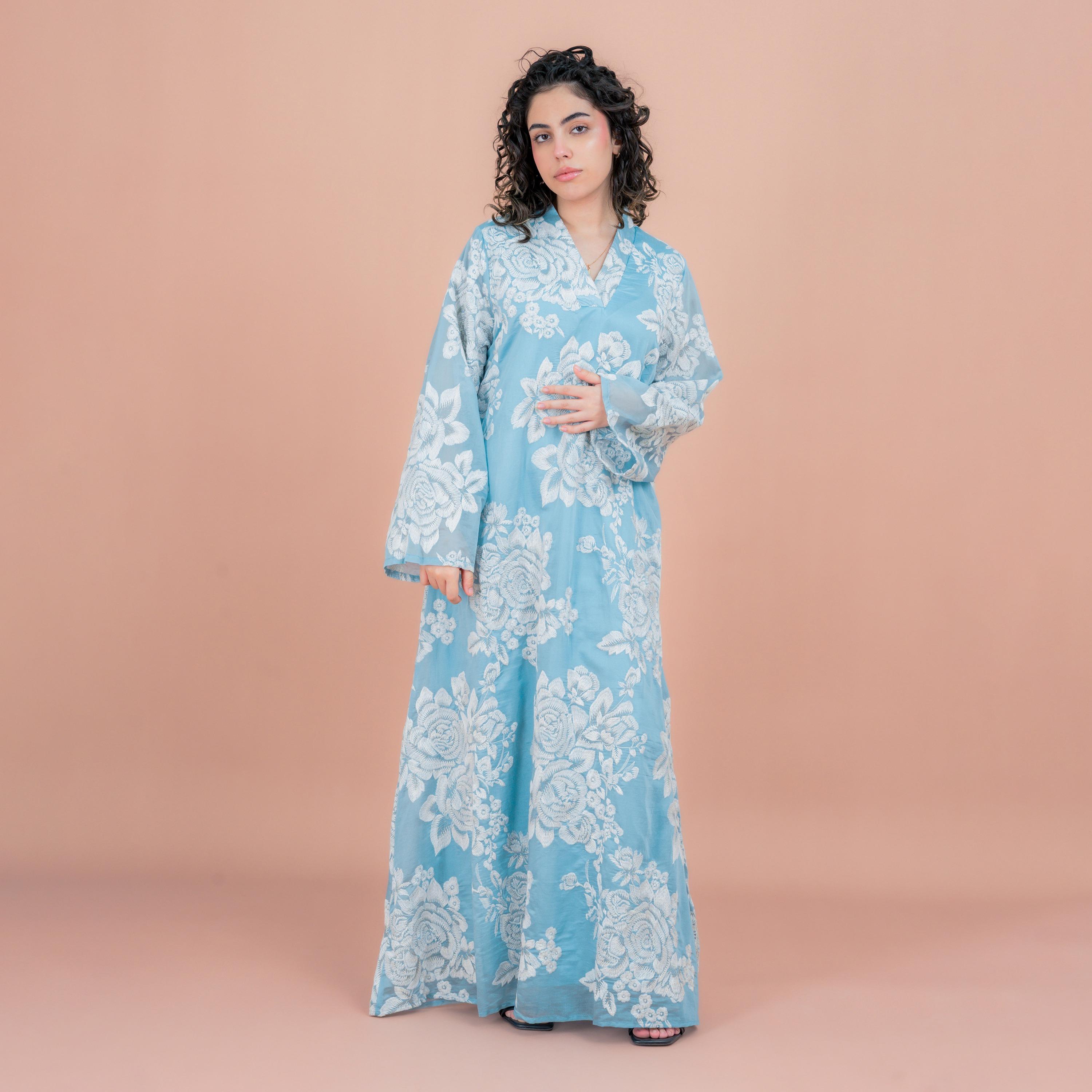 IKKXA Floral Embroidered Wide Sleeves Women's Jalabiya-women-arabicclothing-jalabiyas-image-1