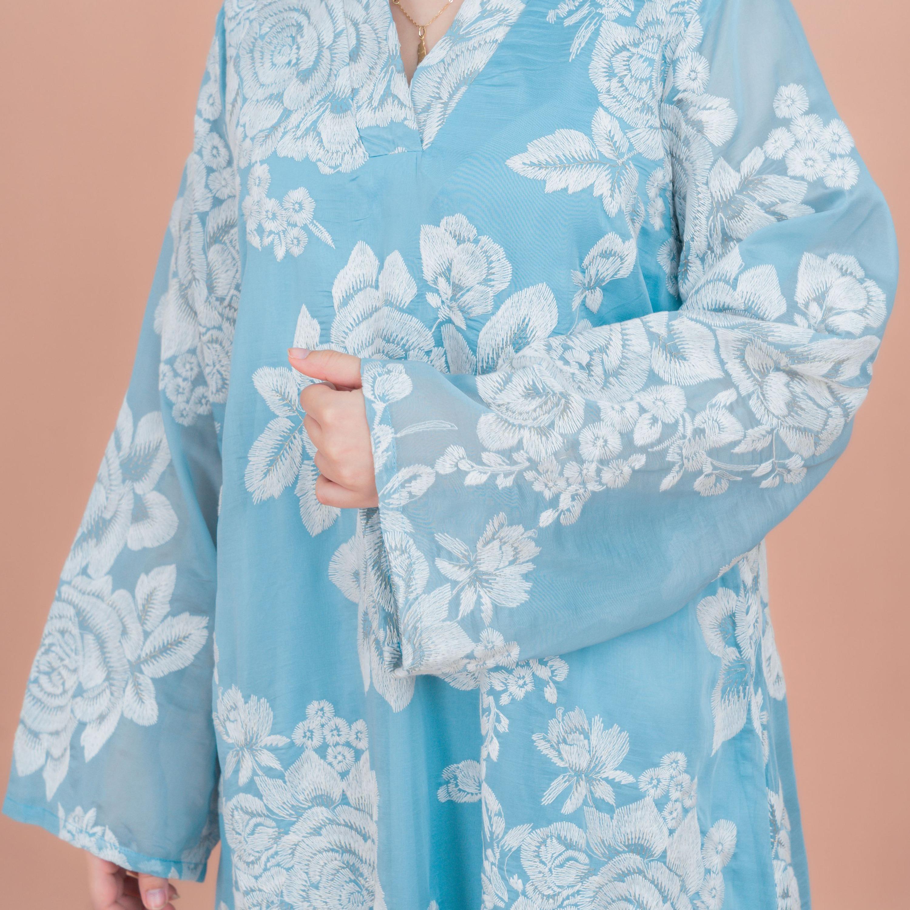 IKKXA Floral Embroidered Wide Sleeves Women's Jalabiya-women-arabicclothing-jalabiyas-image-2