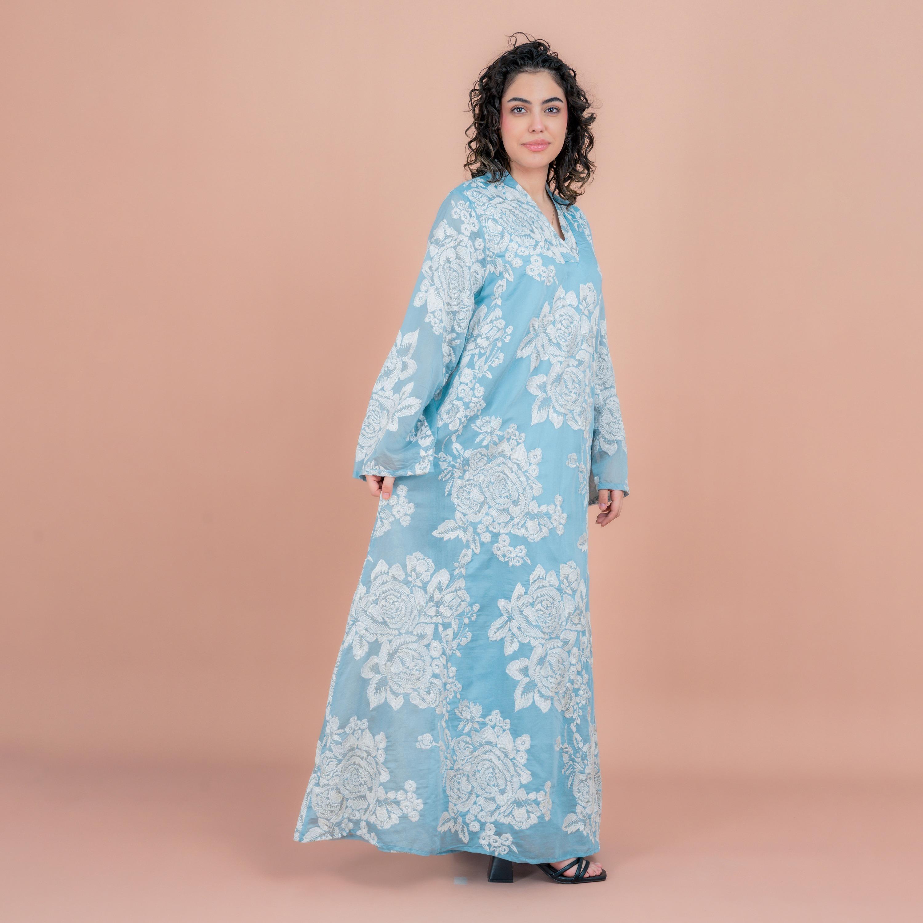 IKKXA Floral Embroidered Wide Sleeves Women's Jalabiya-women-arabicclothing-jalabiyas-image-3