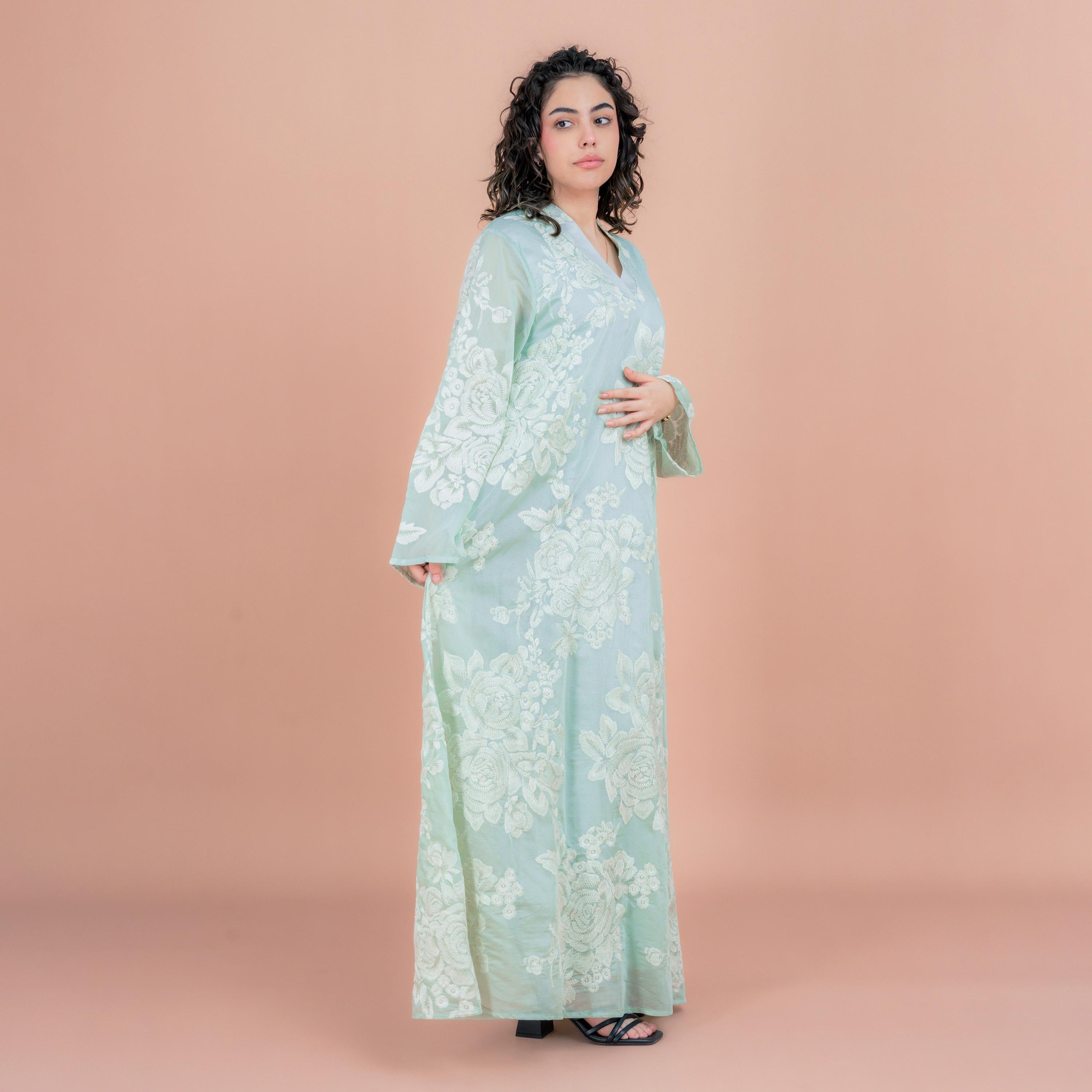 IKKXA Floral Embroidered Wide Sleeves Women's Jalabiya-women-arabicclothing-jalabiyas-image-1