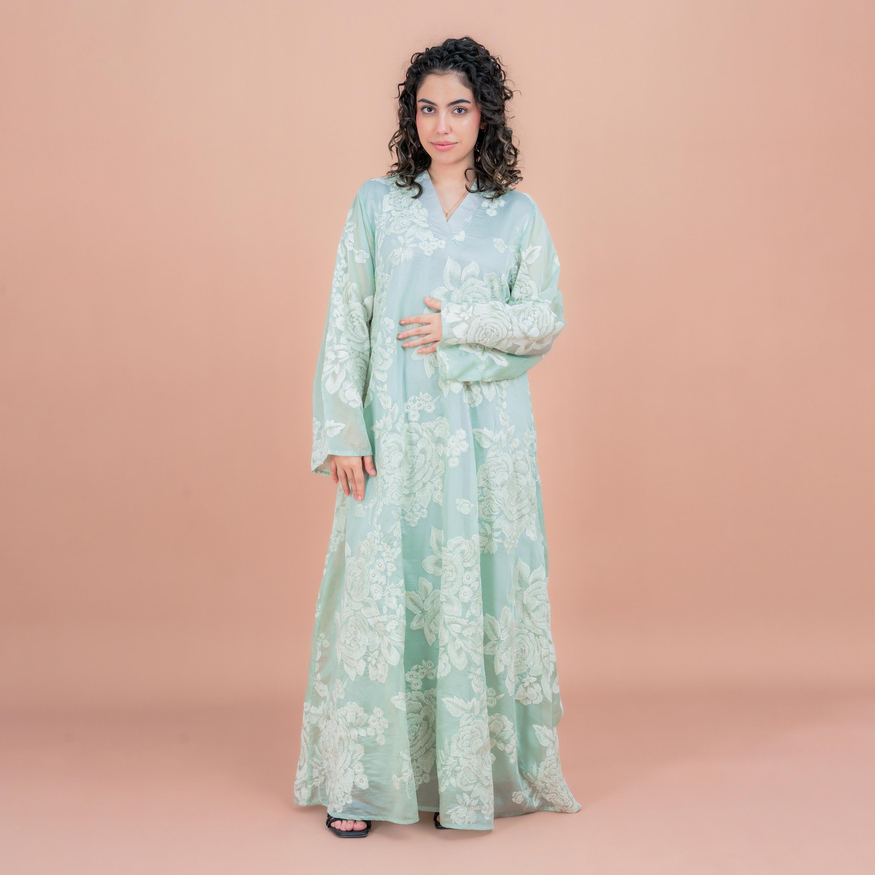 IKKXA Floral Embroidered Wide Sleeves Women's Jalabiya-women-arabicclothing-jalabiyas-image-2