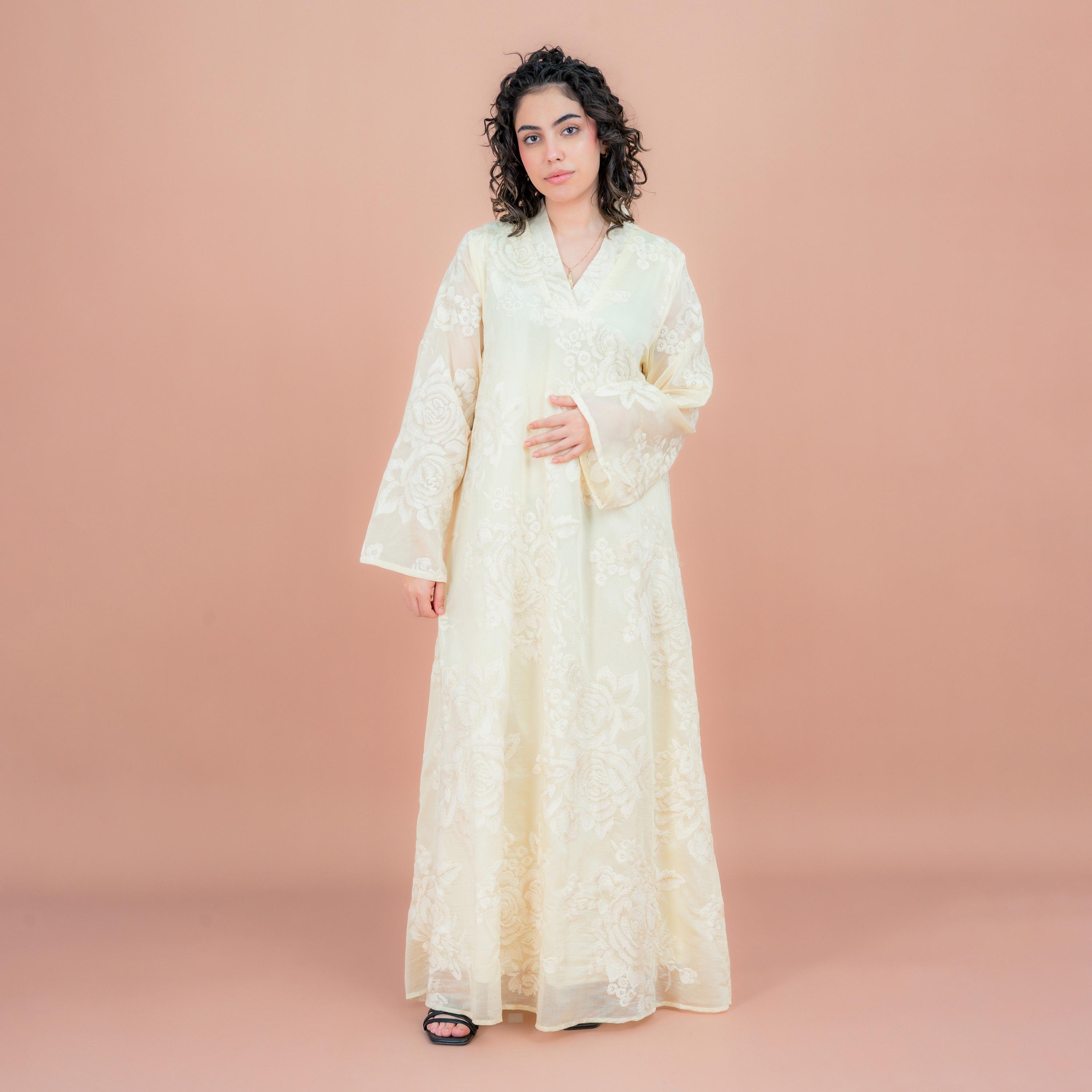 IKKXA Floral Embroidered Wide Sleeves Women's Jalabiya-women-arabicclothing-jalabiyas-image-1