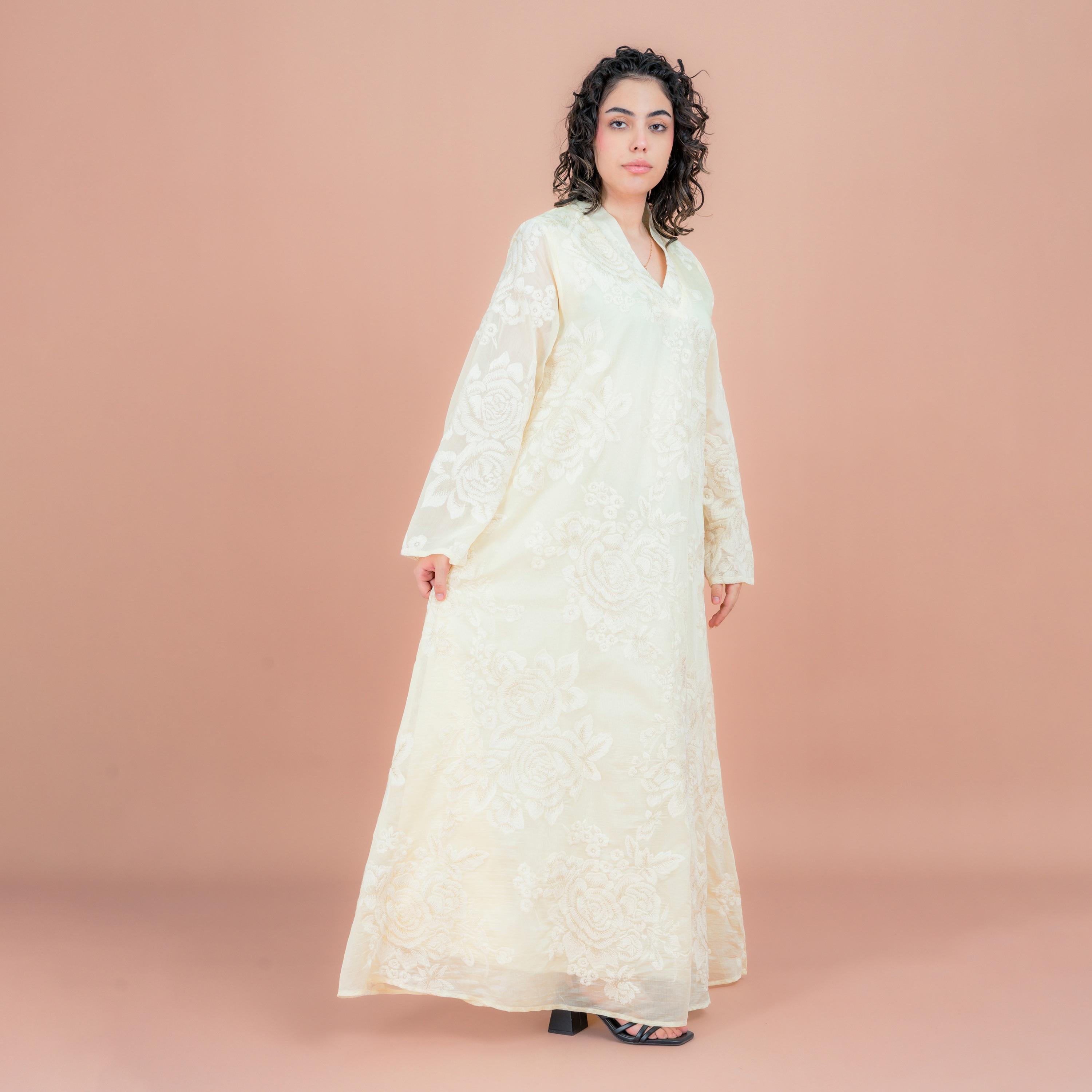 IKKXA Floral Embroidered Wide Sleeves Women's Jalabiya-women-arabicclothing-jalabiyas-image-3