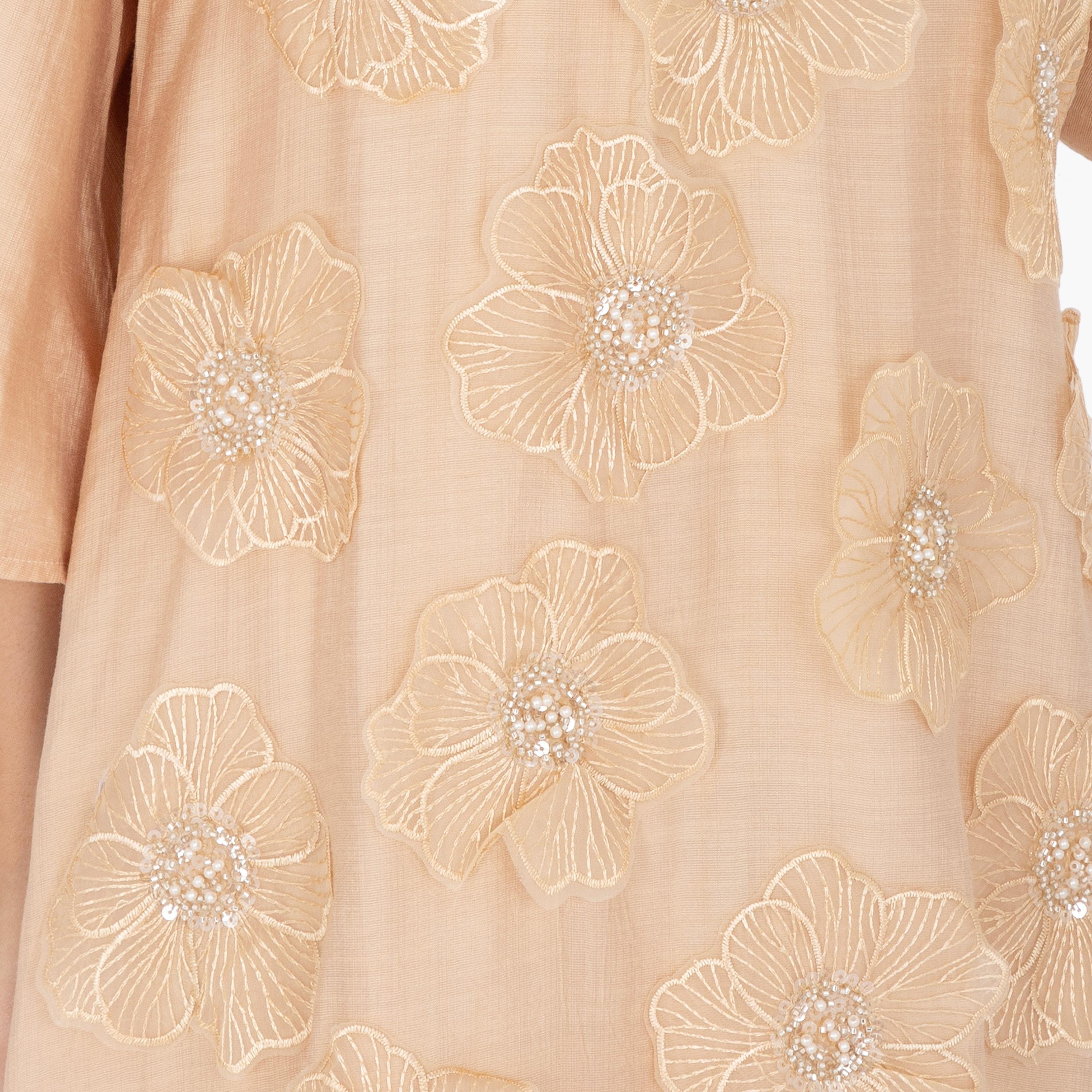 IKKXA Beige 3D Flowers Flared Sleeves Women's Evening Jalabiya-women-arabicclothing-jalabiyas-image-2